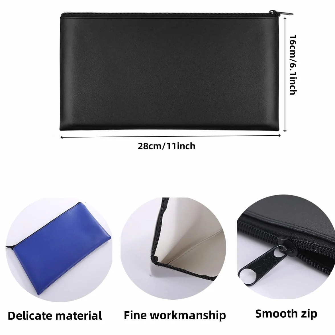 3 szt. torby na pieniądze bankowe z skóry PU, z zamkiem błyskawicznym 30 x 15 cm