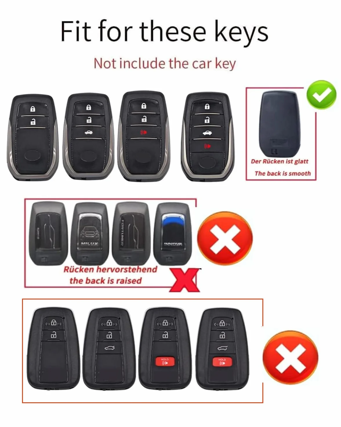 ontto Etui na kluczyki samochodowe pasuje do Toyota Yaris Cross Hybrid Corolla RAV4 Prius Camry Auris Highlander 2020-2023, etui na klucze, etui ochronne, pilot zdalnego sterowania, akcesoria 2/3/4