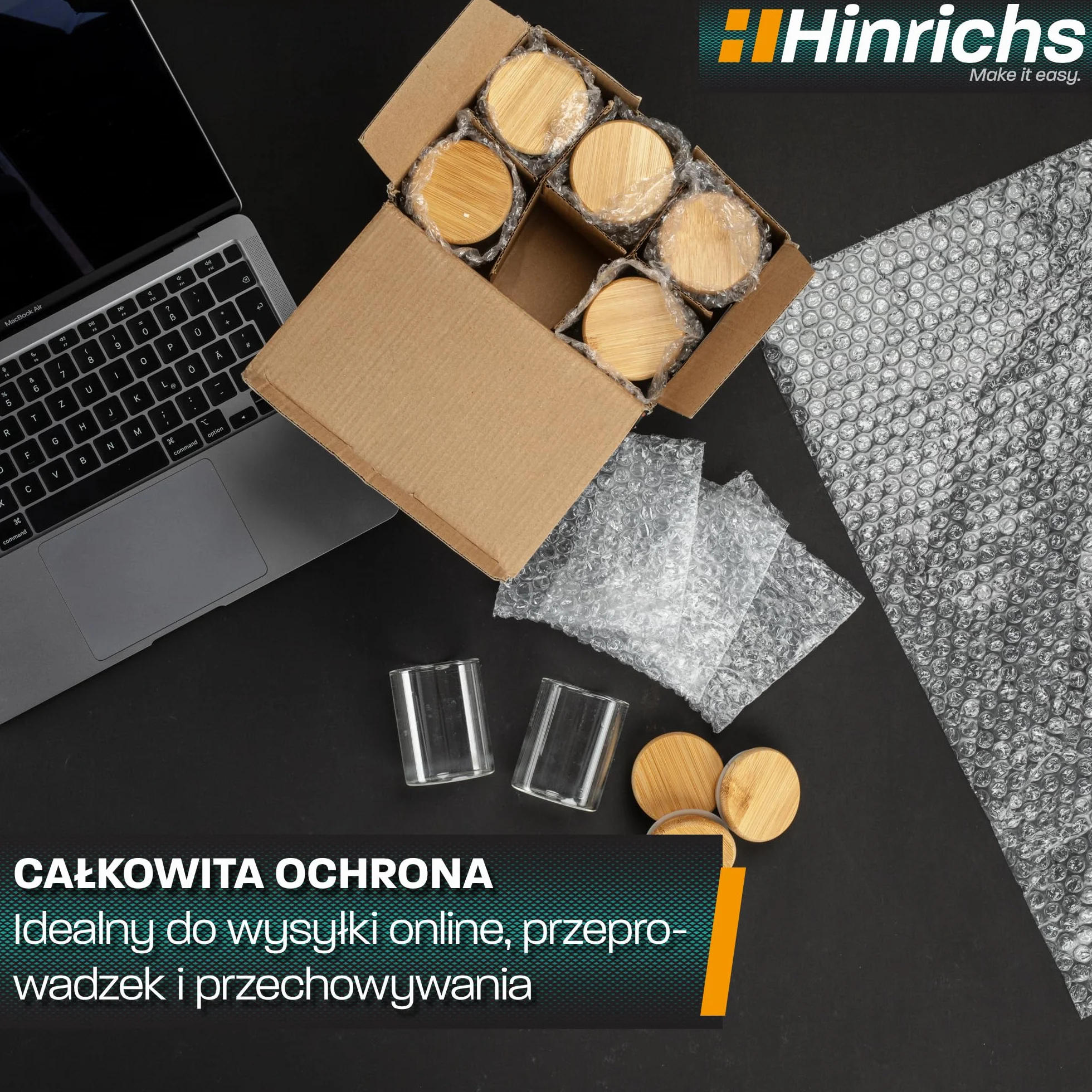 Hinrichs Folia Bąbelkowa w Rolce 10m x 40cm - Idealna do Wysyłki, Pakowania i Przenoszenia - Możliwość 100% Recyklingu - Folia Bąbelkowa jako Materiał Opakowaniowy - Materiał amortyzujący