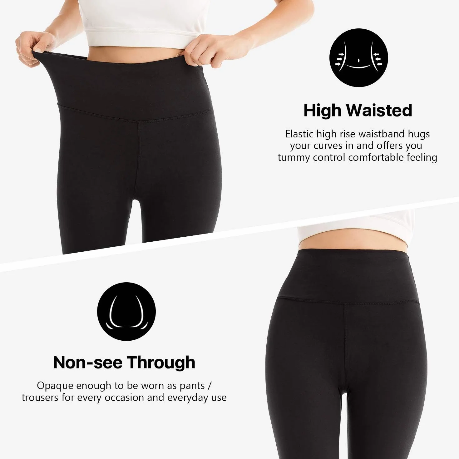 SINOPHANT 3/4 Legginsy Damskie Wysoka Talia Nieprzezroczyste Elastyczne Duże Rozmiary Legginsy 2 Pack Czarny L-XL
