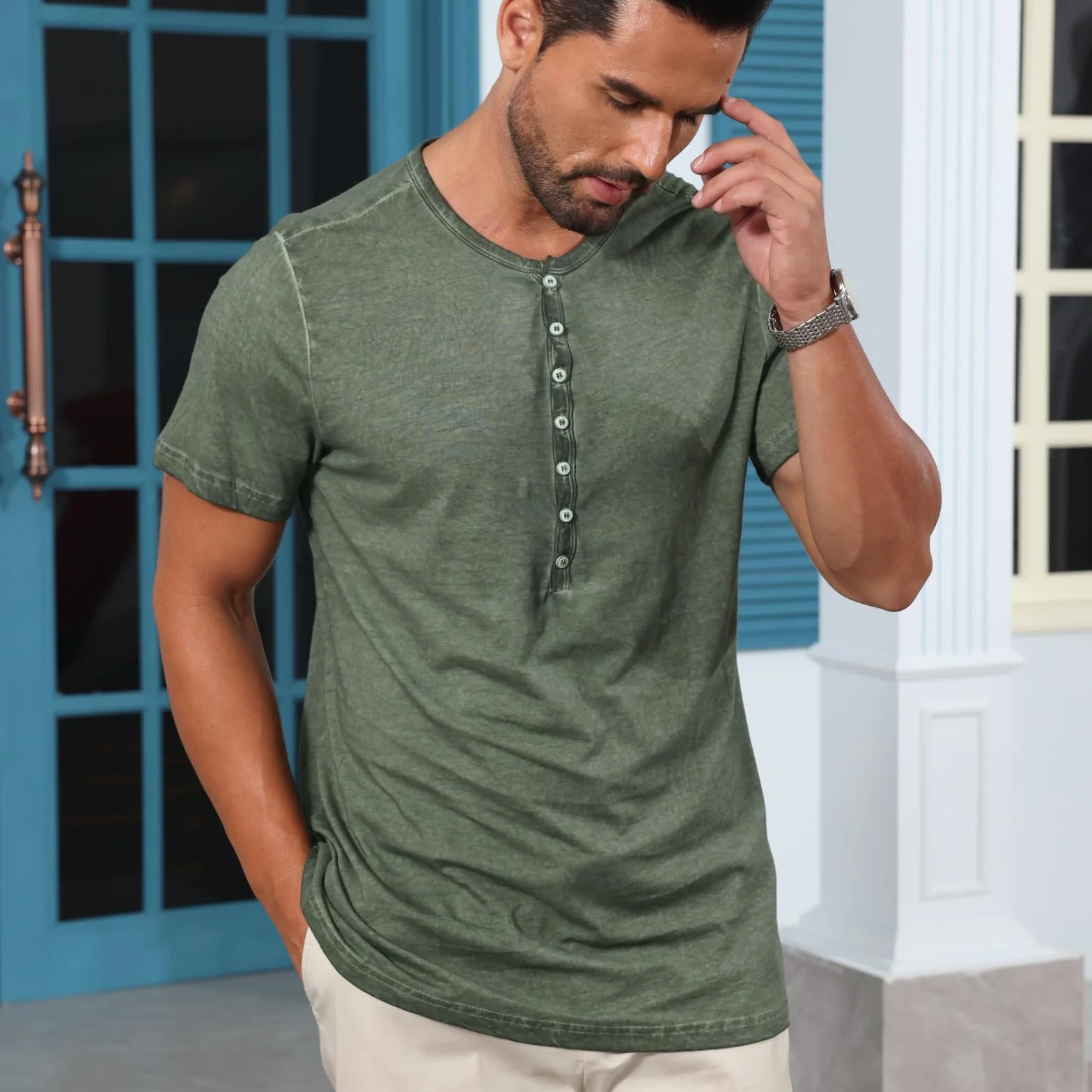 Męskie koszulki Henley koszulki dla mężczyzn lato bawełna dziadek guzik vintage casual topy M-3XL