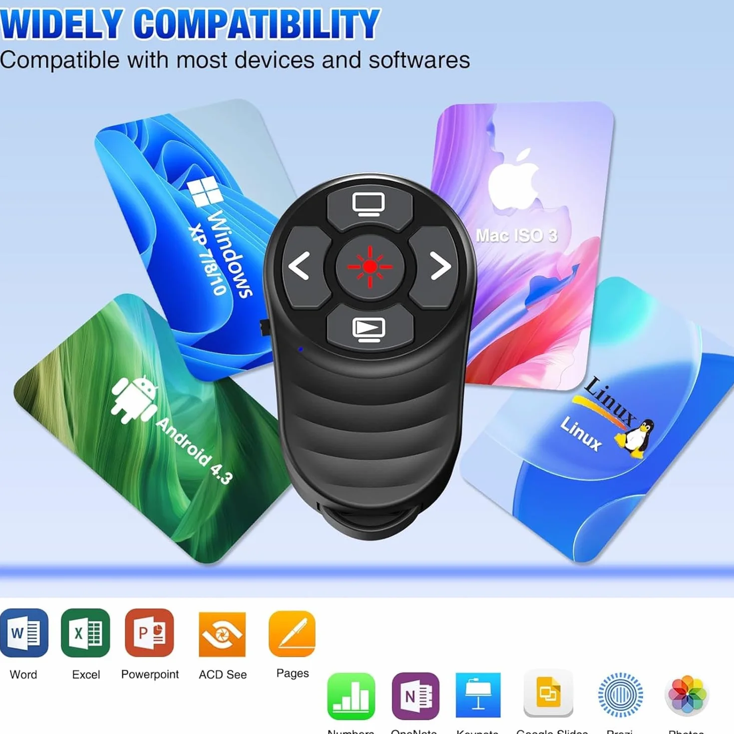 Pierścionek pilot do prezentacji z klickerem do ładowania, 2-w-1 USB Type C klicker Powerpoint pilot do prezentacji z głośnością, bezprzewodowy pilot prezentacyjny do komputera MAC, laptopa