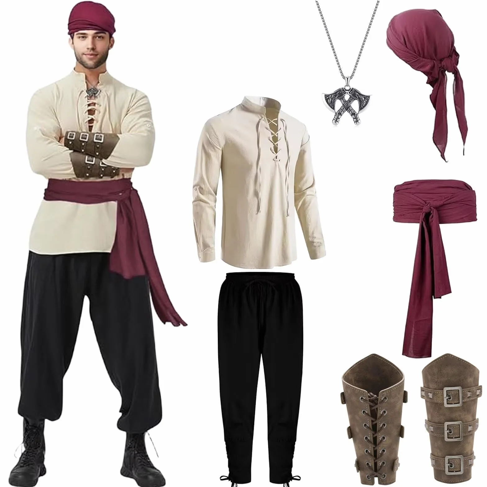 Kostium pirata, męski, średniowieczny, zestaw kostiumów renesansowych, kostium na Halloween, karnawał, Cosplay, kostium Wikingów