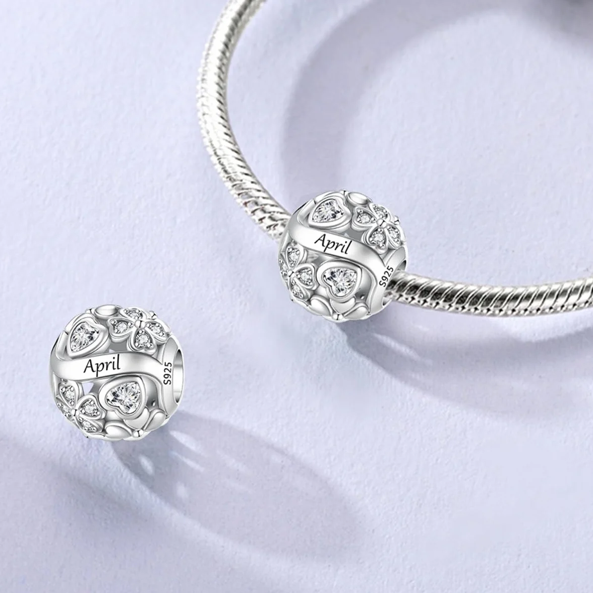 LNQOBU Birthstone Charms do bransoletek Pandora, srebro wysokiej próby 925, zawieszka w kształcie serca w kształcie serca, prezent urodzinowy dla kobiet