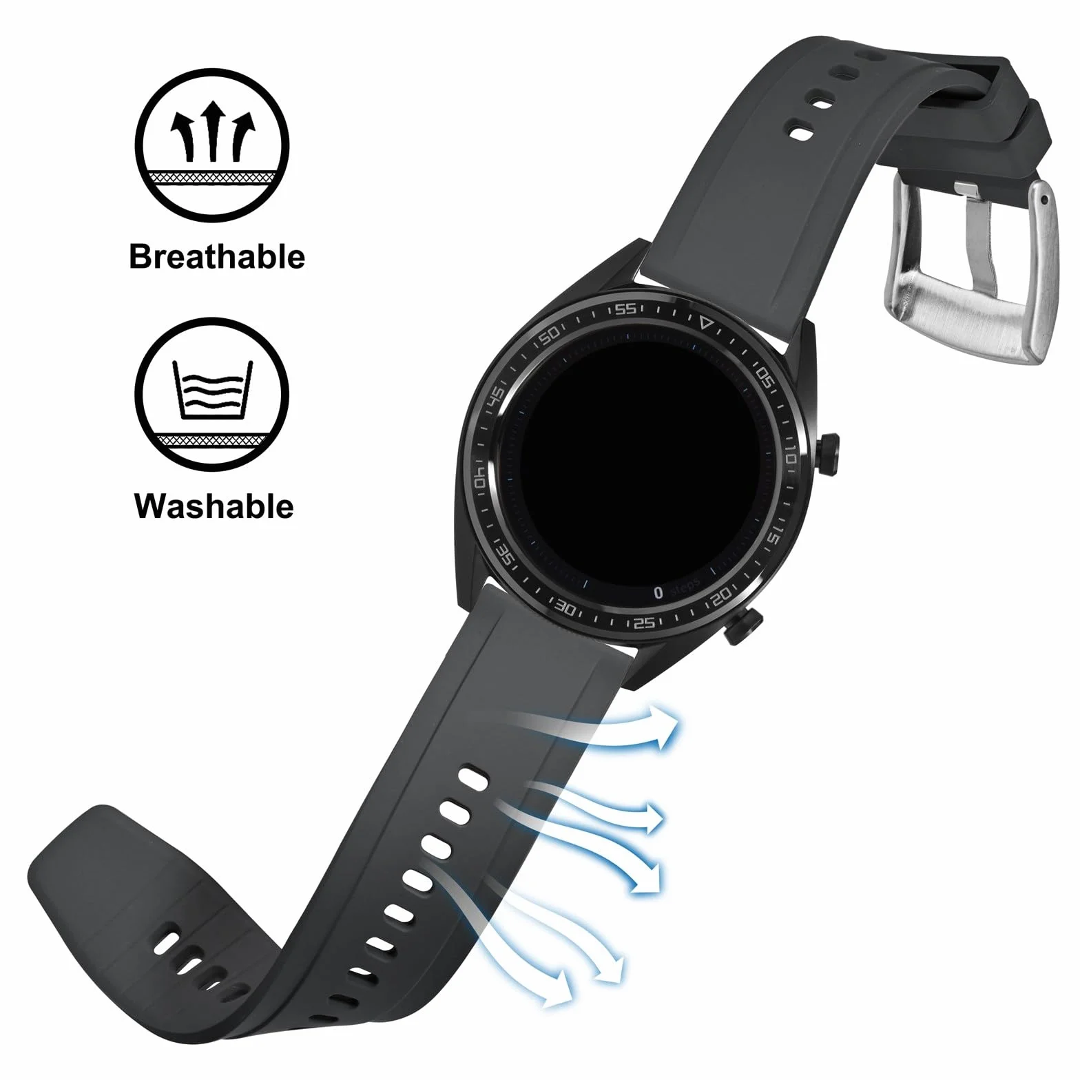 BISONSTRAP Elastyczny pasek do zegarka 18, 20, 22, 24 mm, silikonowy, pasek do zegarka dla mężczyzn i kobiet, szybkie zapięcie, zapasowy pasek