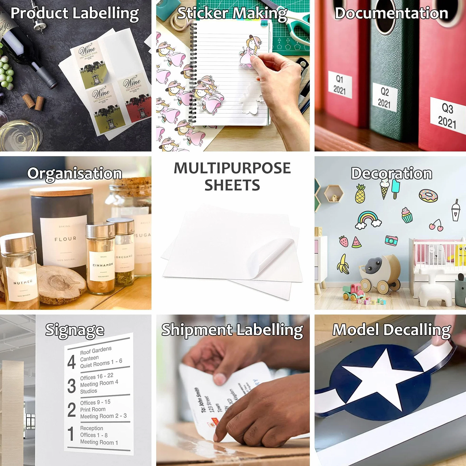 Evergreen Goods 20 arkuszy A4, biały, błyszczący papier do naklejek fotograficznych, odporny na zachlapanie atramentowy i laserowy, samoprzylepna etykieta, idealna do etykietowania produktów,