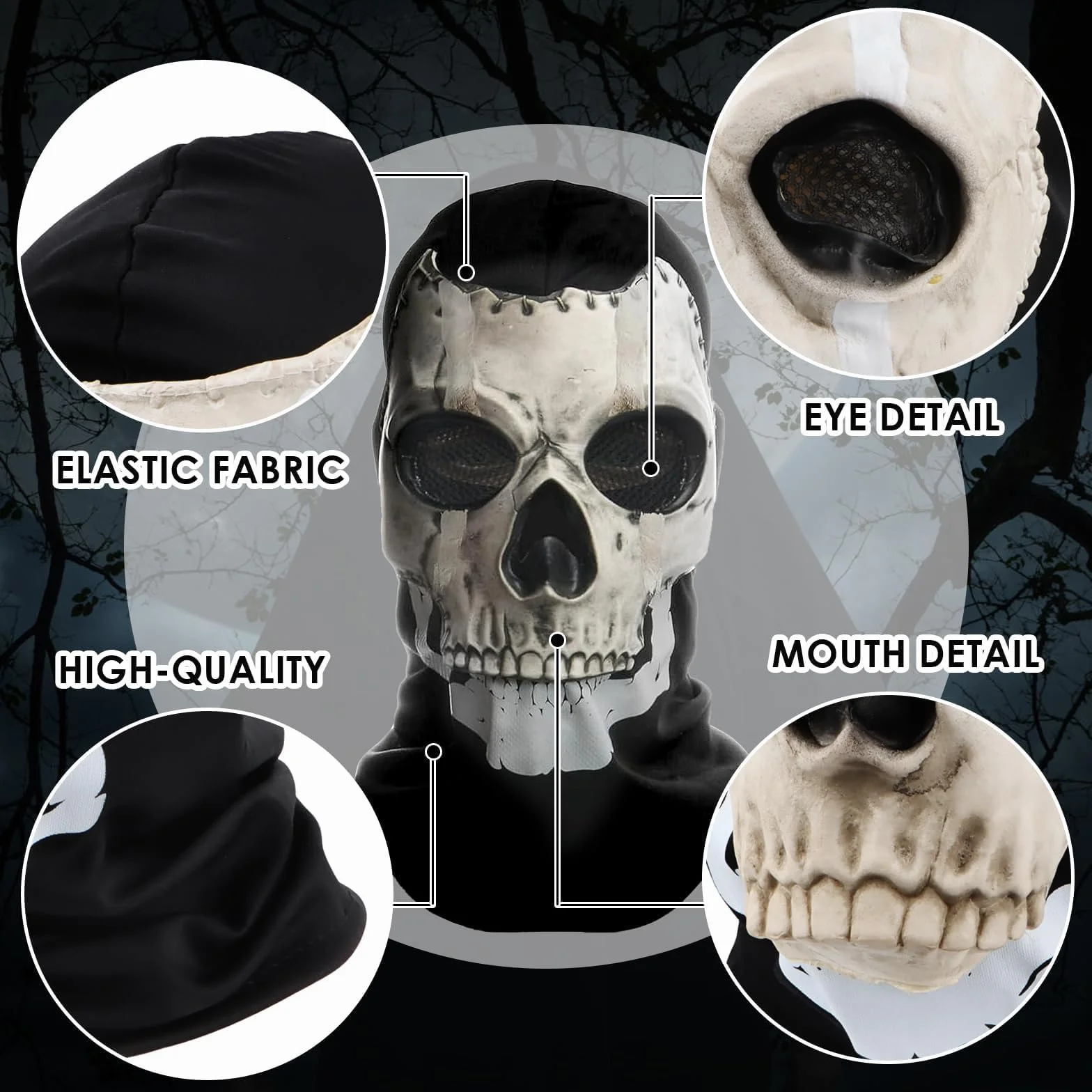 Jognee COD maska ducha, czaszka, maska na Halloween, maska z trupią czaszką, straszna pełnotłowa, szkieletowa maska 3D, wykonana z naturalnego lateksu, na imprezę Cosplay, Halloween, imprezę, trupia