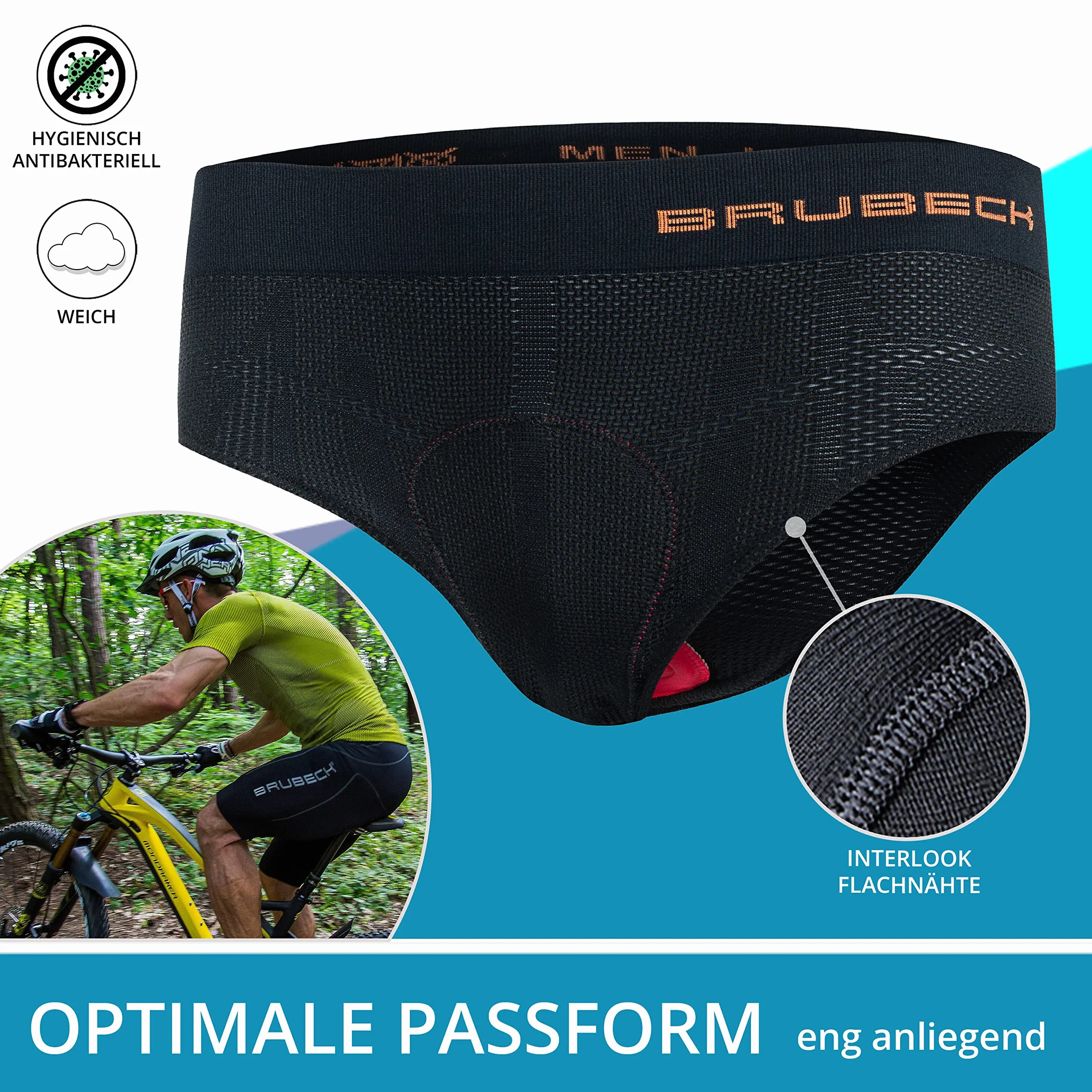 BRUBECK LB00120 Męskie spodenki rowerowe z wyściółką, wyściełane, oddychające, szybkoschnące, LB00120