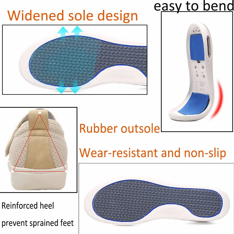 Ortopedyczne buty dla kobiet z cukrzycą haluksy regulowane szerokie (Beige 37.5EU)
