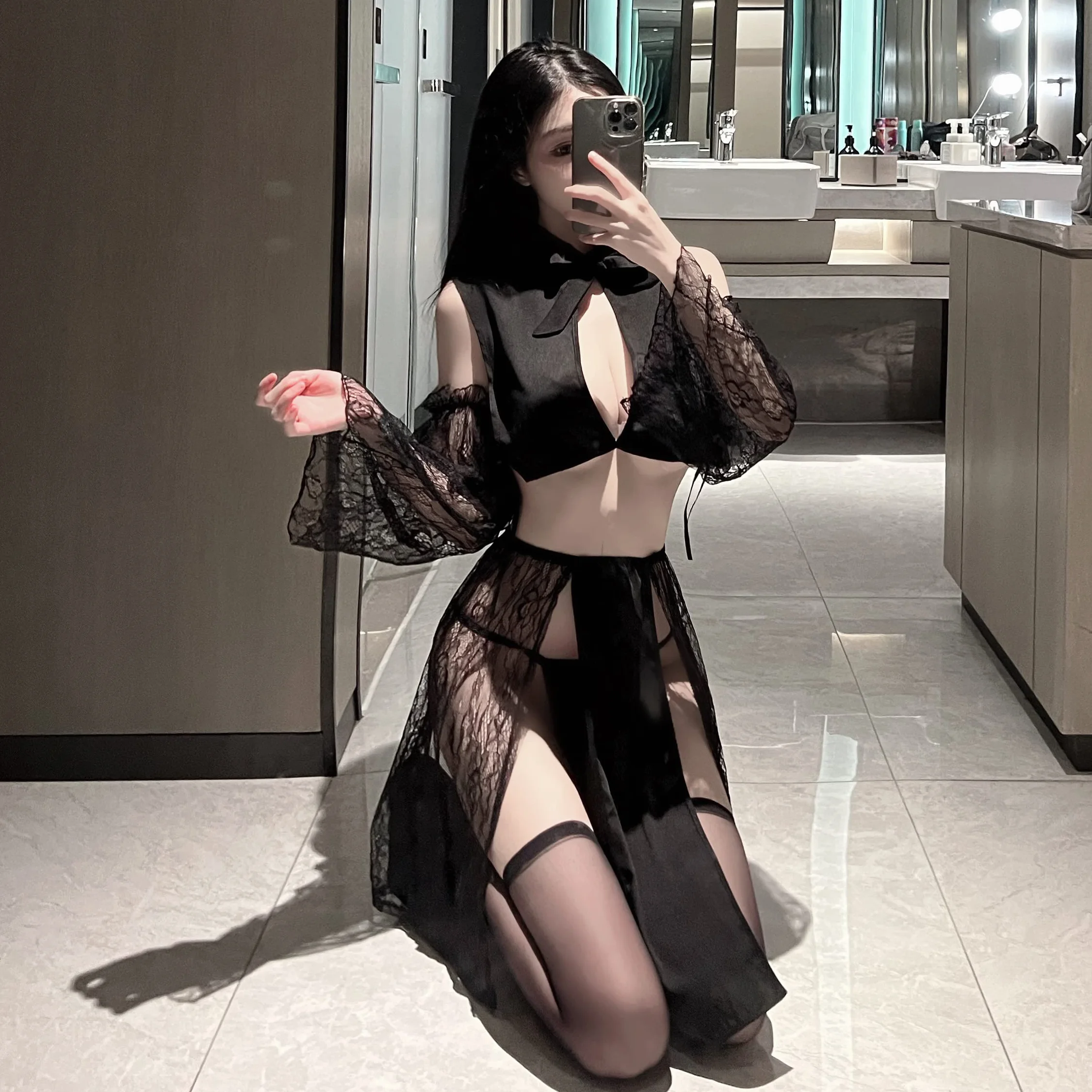 SINMIUANIME Damski haftowany Hanfu chiński styl sukienka kwiat satynowy szlafrok bielizna nocna anime kimono cosplay zestaw bielizny
