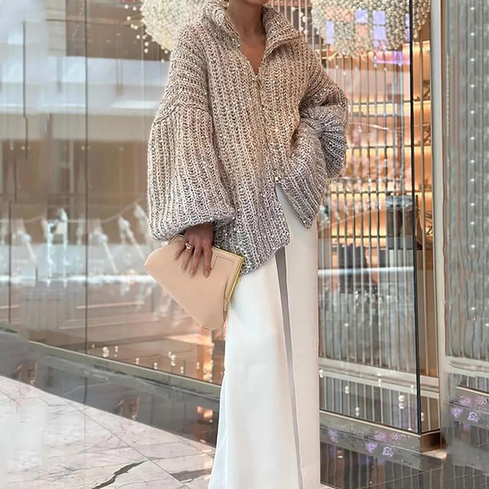 Modny sweter na co dzień dla kobiet dziewczyna moda damska cekinowy sweter odzież wierzchnia płaszcz brokat luźny długi kardigan bluza z kapturem dla mężczyzn sweter