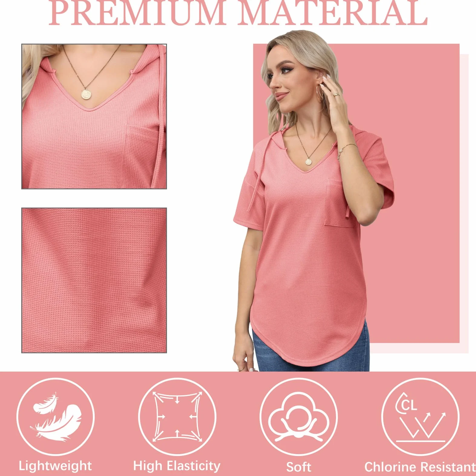 Damska bluza z kapturem topy letnie damskie topy z krótkim rękawem dekolt w serek elegancka koszula na co dzień S-XXL