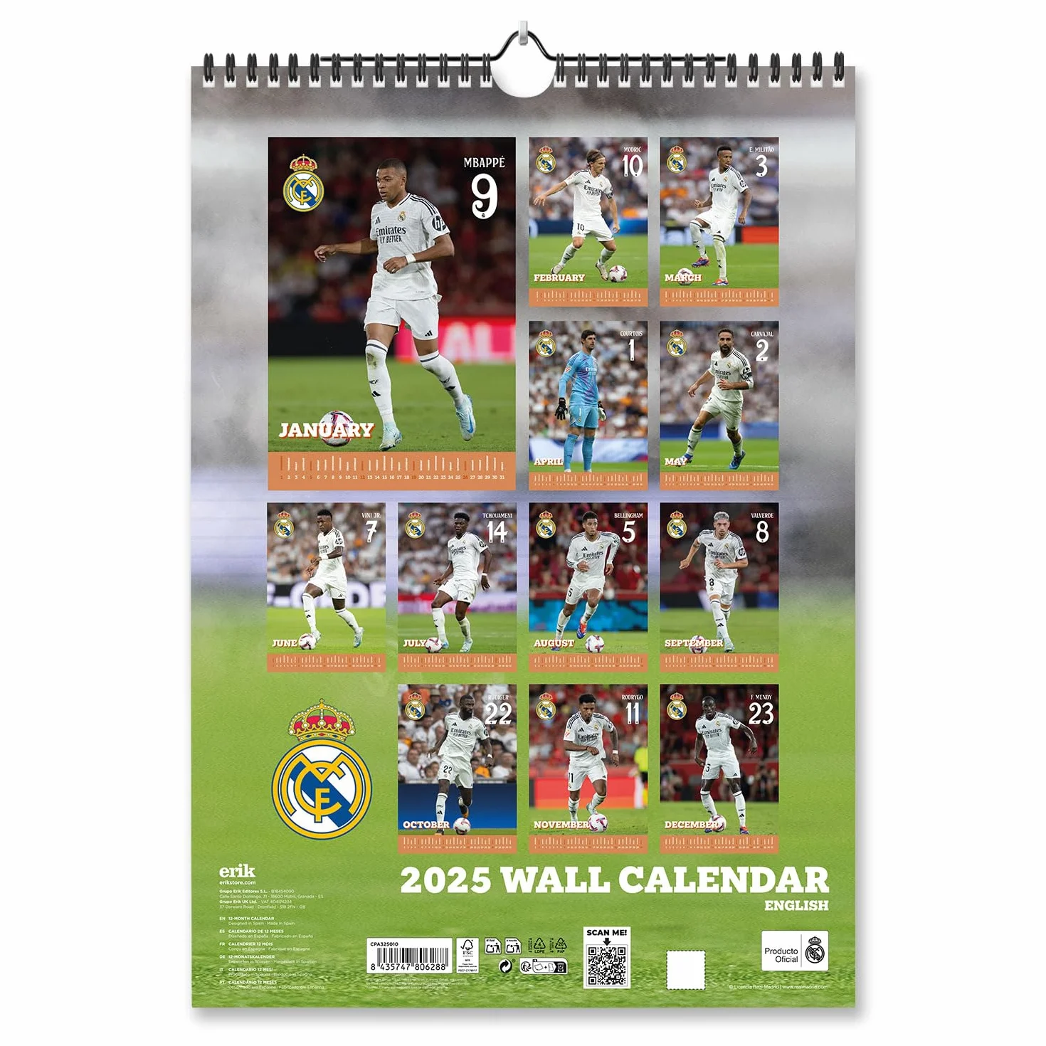 Grupo Erik Wall Calendar 2025 - Real Madrid | A3 Calendar 2025, A3 Wall Planner 2025, Family Planner Calendar 2025 | Football Calendar 2025, Real Madrid 2024-2025