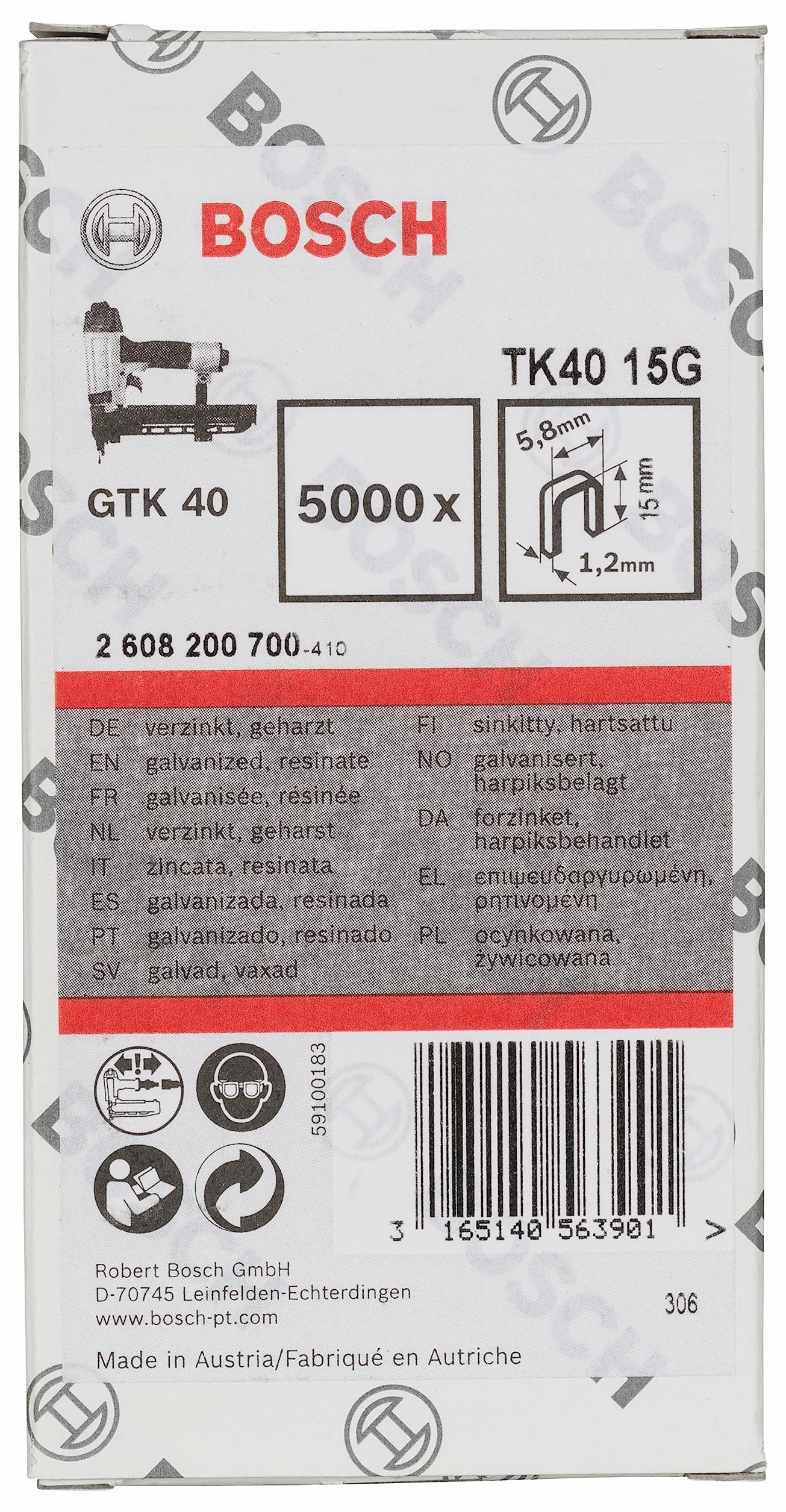 Bosch Profesional Zszywka TK40 15G 1,2 mm, 15 mm, cynkowane
