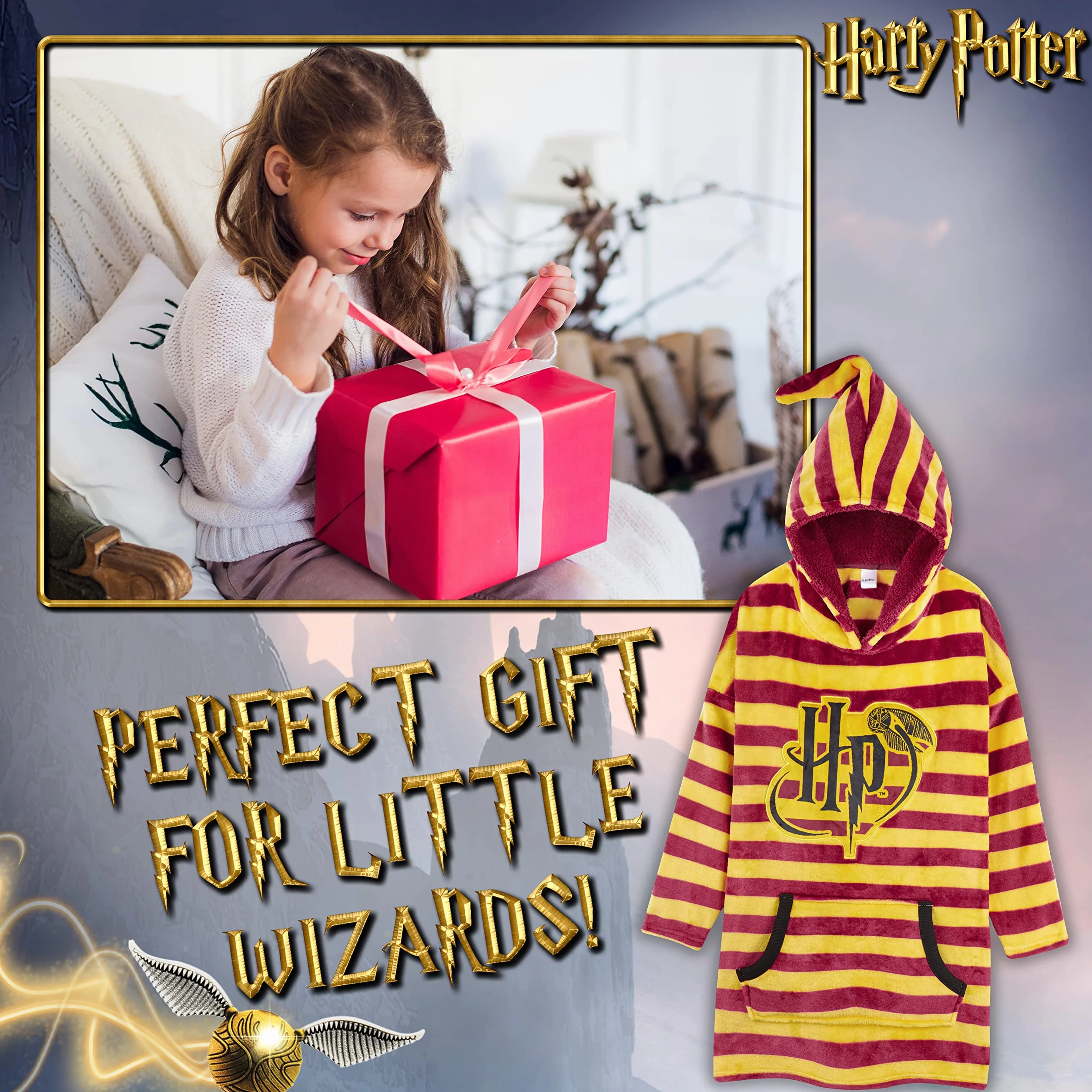 Harry Potter Bluzy z kapturem dla dziewczat Dzieci Oversizowa bluza z kapturem Koc Harry Potter Prezenty (czerwony)