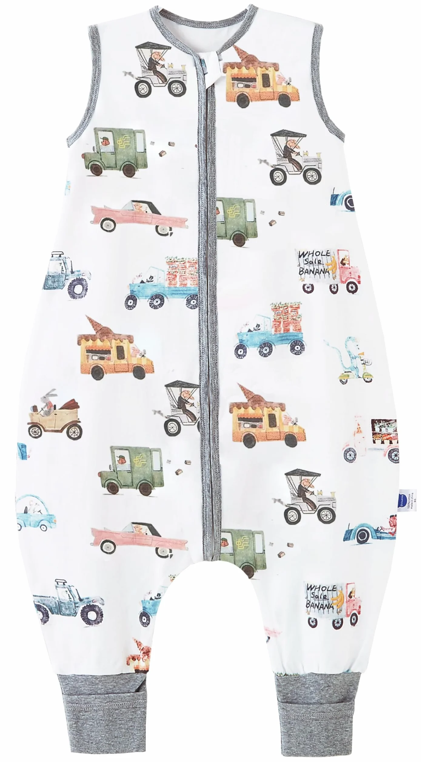 Chilsuessy Śpiwór Niemowlęcy z Nogawkami, 2,5 Tog, Zimowy, Uniseks, Całoroczny, Dla Dzieci, Kolorowe Samochody, 90 cm, Wzrost Dziecka 95-105 cm