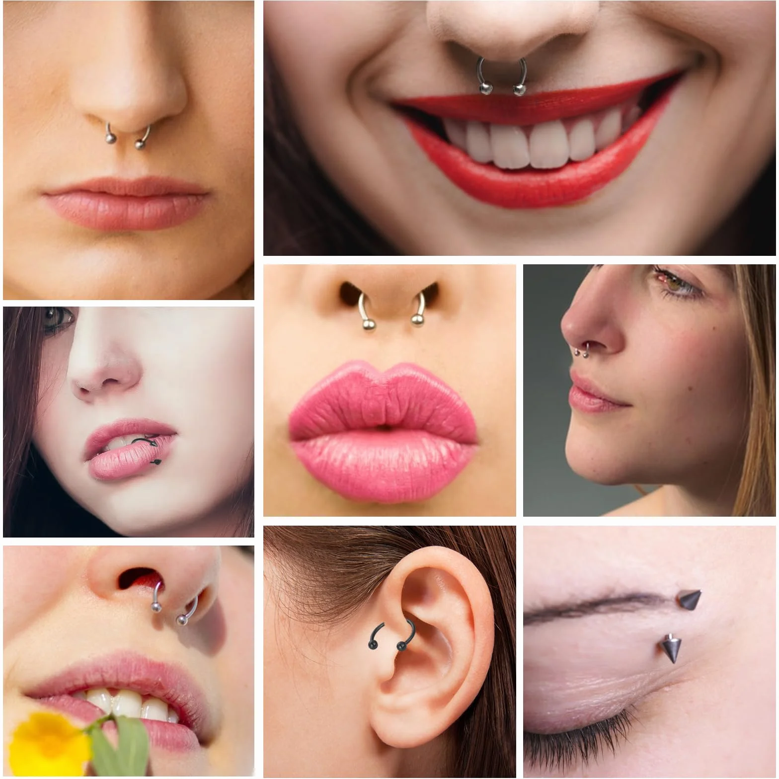 Tucnoeu 32 sztuki kolczyków do piercingu nosowy, kolor czarny, srebrny, z zapasowym stożkiem, zestaw do pierceingu nosowy, dla kobiet i mężczyzn, Stal
