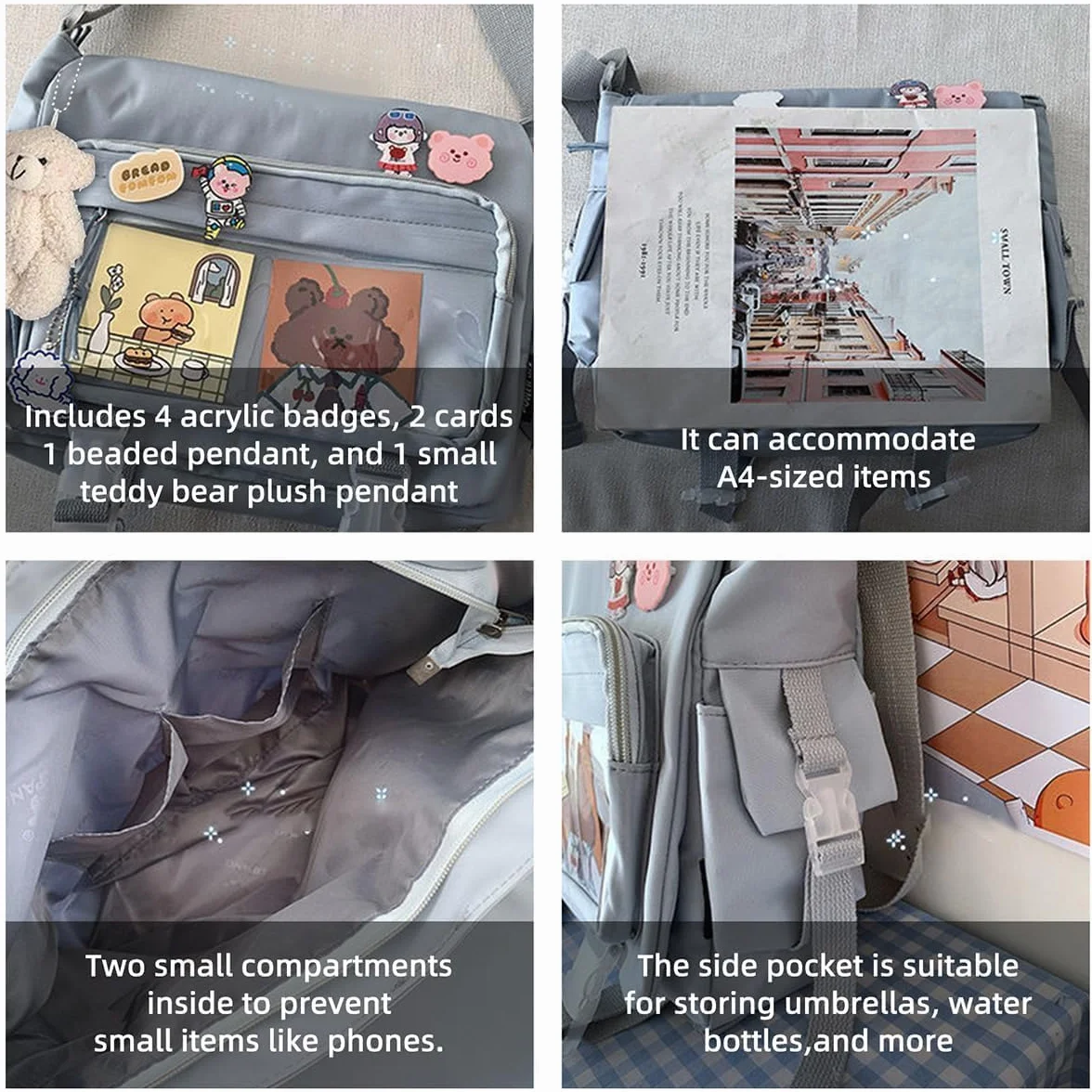 Kawaii Crossbody Ita torba damska z pinami i pluszowym misiem - japońska torba kurierska Y2K torba na ramię
