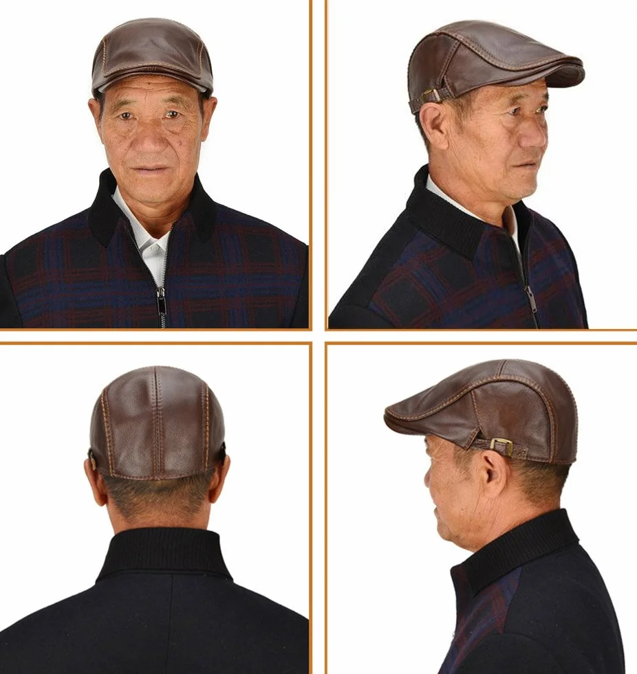 Roffatide Męskie Skórzane Beret Kapelusz Płaski Miękki Golf Retro Regulowany