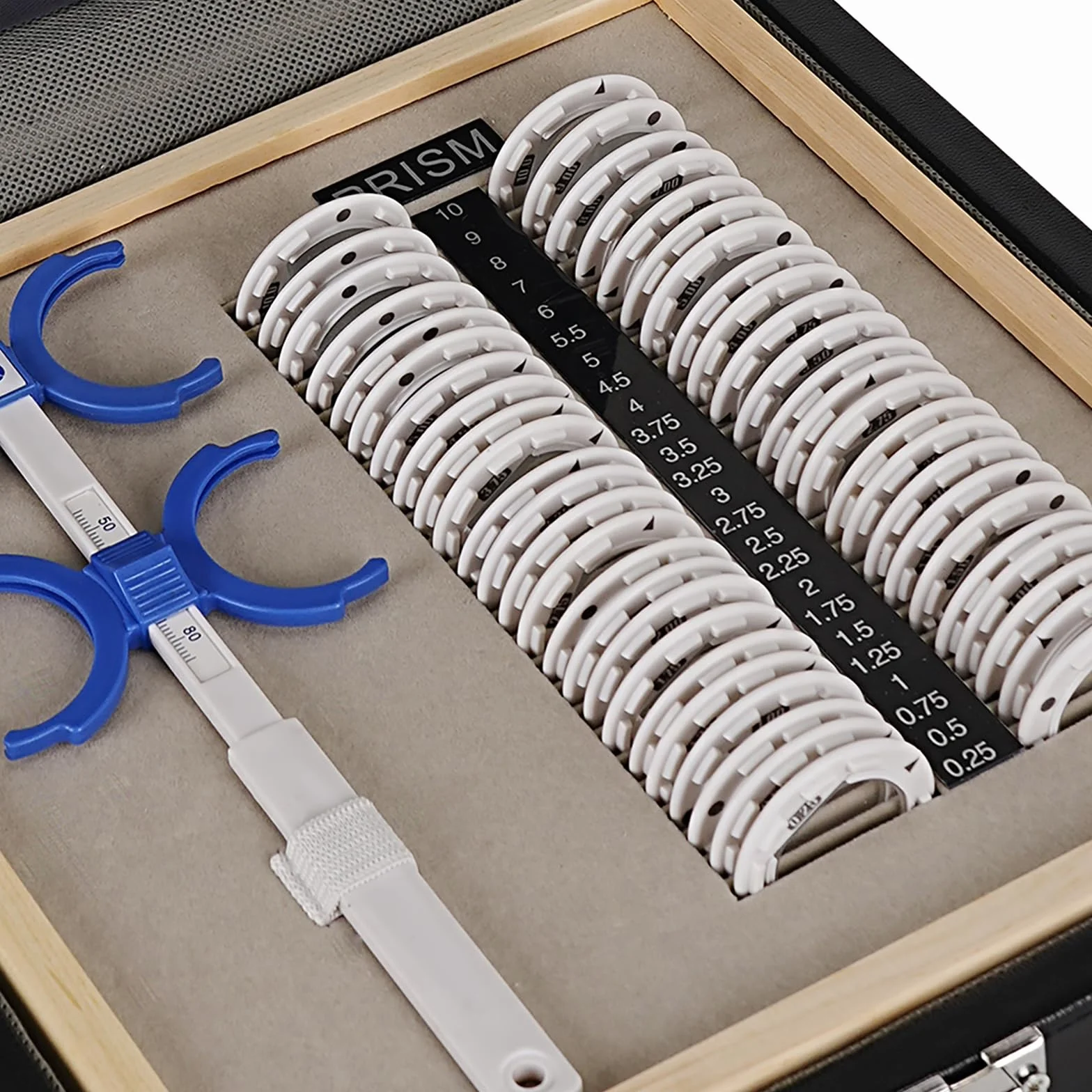 sprzęt optometrii zestaw obiektywów pryzmat test optyczny z regulowanym PD 48-80MM Flipper Set skórzane etui