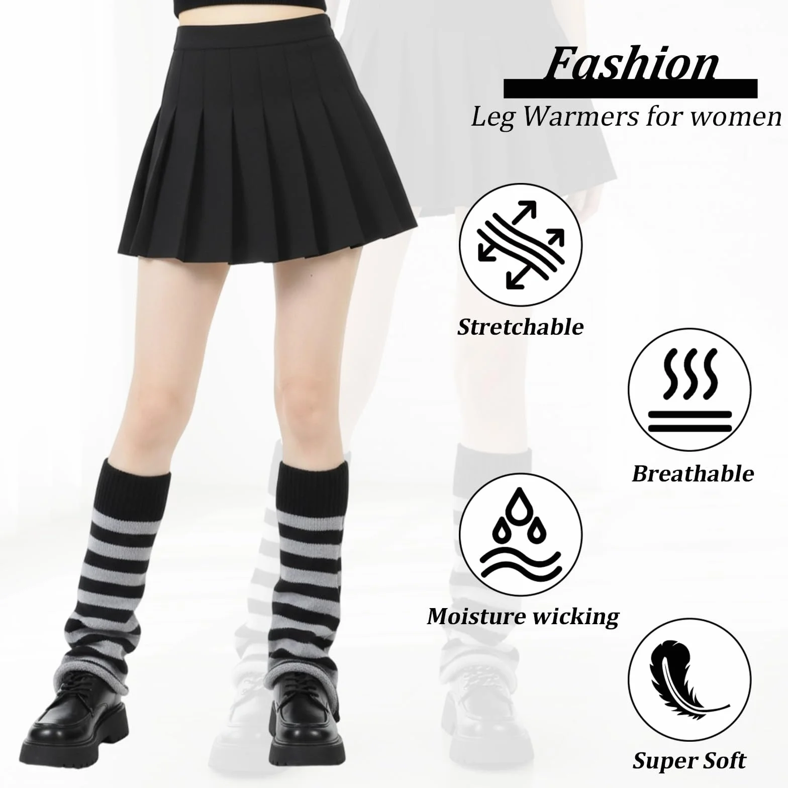 1 para Y2k Kawaii ocieplaczy damskich, zimowe ocieplacze na nogi, japońskie ocieplacze na nogi, czarno-białe dziane legwarmers, do wszystkich rodzajów butów