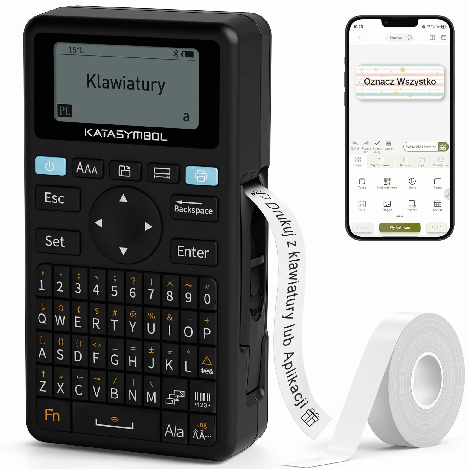SUPVAN E11 Drukarka Etykiet Bluetooth Przenośna, Akumulatorowa, Kompatybilna z Klawiaturą i Aplikacją, Zawiera Etykiety Samoprzylepne, do Domu, Biura i Szkoły