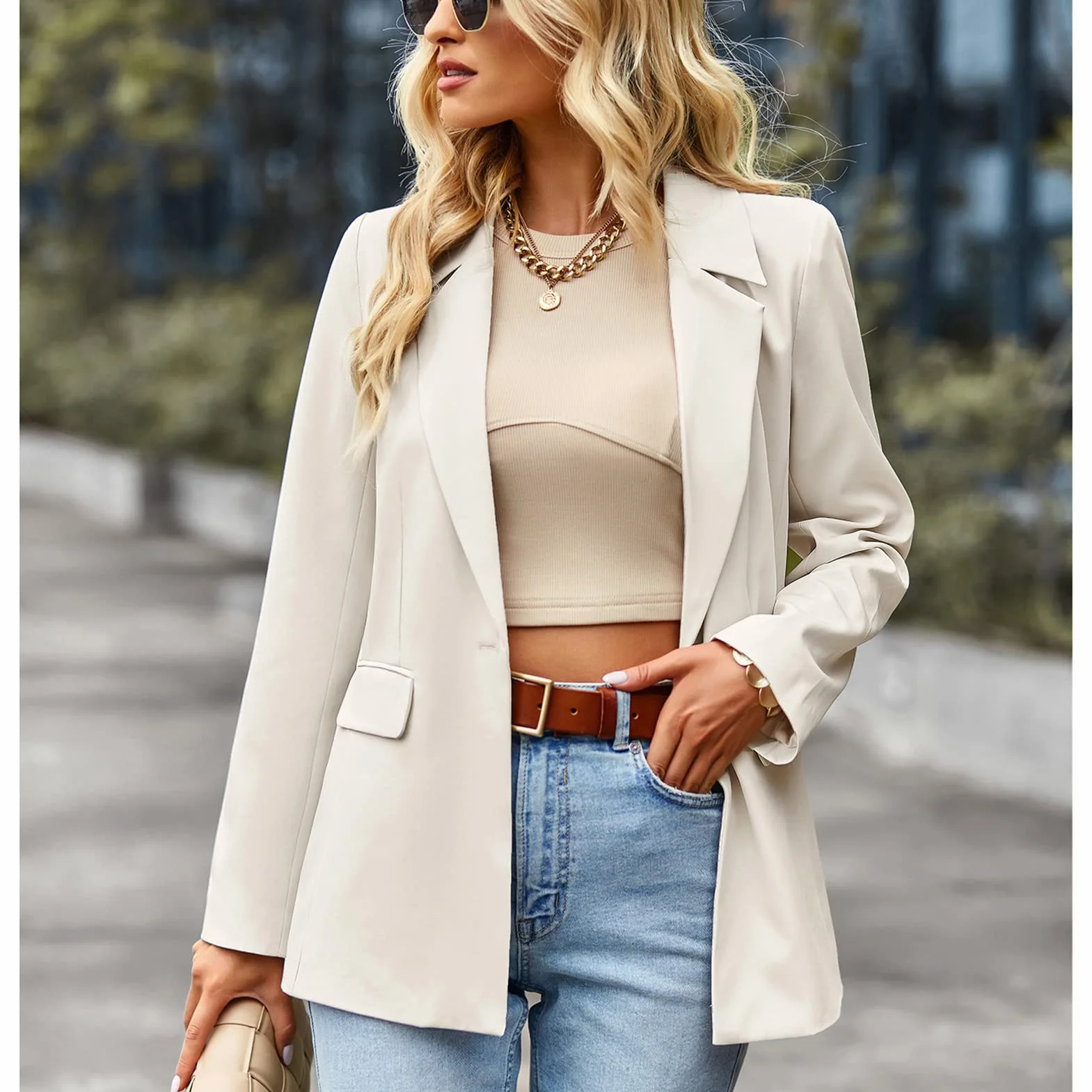 Damska Marynarka, Nadająca się do Prania w Pralce Damska żakiet z Dzianiny Dresowej Exquisite Lustre Leisure Style Pure Color Loose do Pracy (XL)