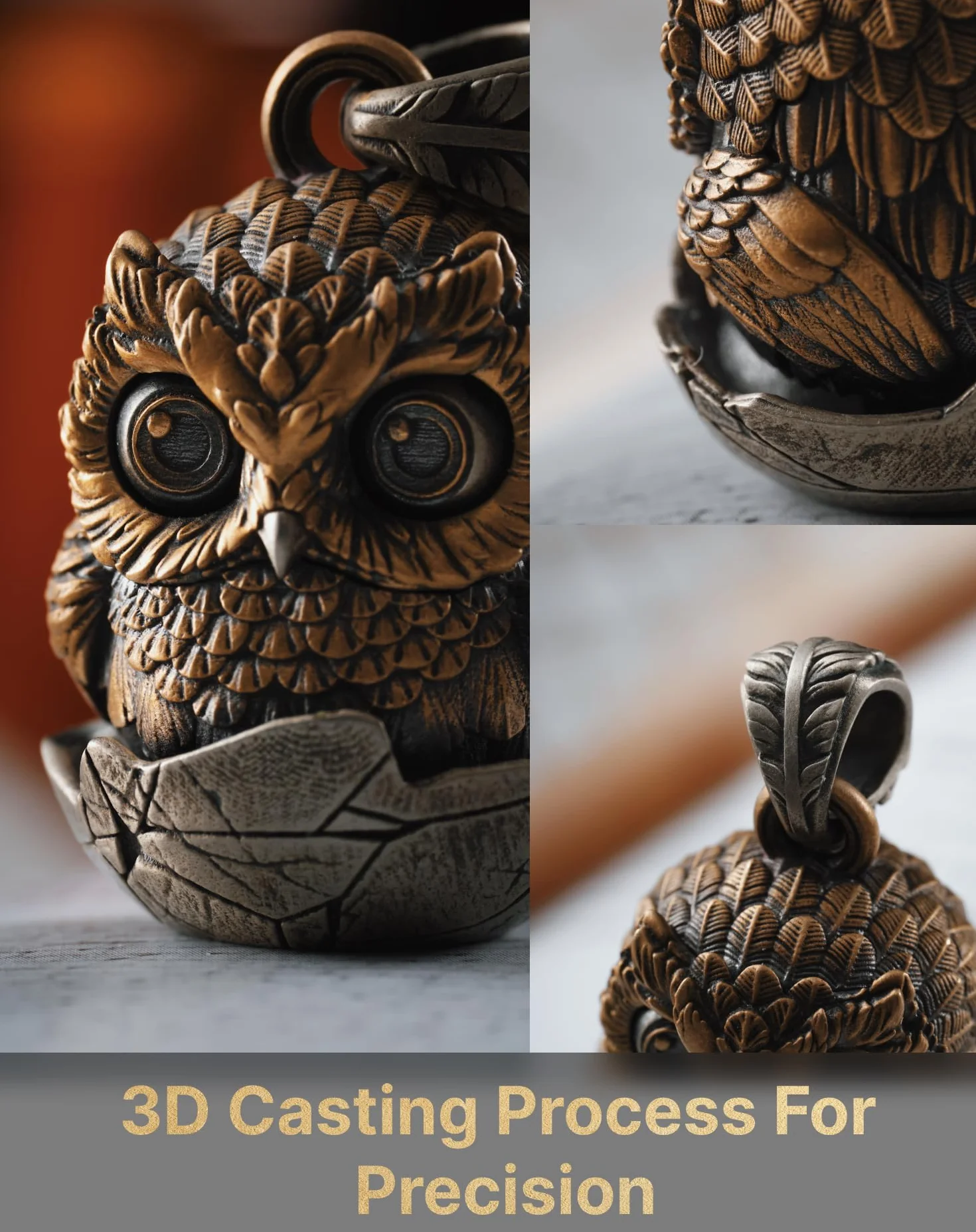 COPPERTIST.WU Sowa Fidget wisiorek do naszyjnika sowa mrugająca zawieszka biżuteria zawieszka dla mężczyzn i kobiet, mosiądz i biały brąz, Mosiądz i brąz