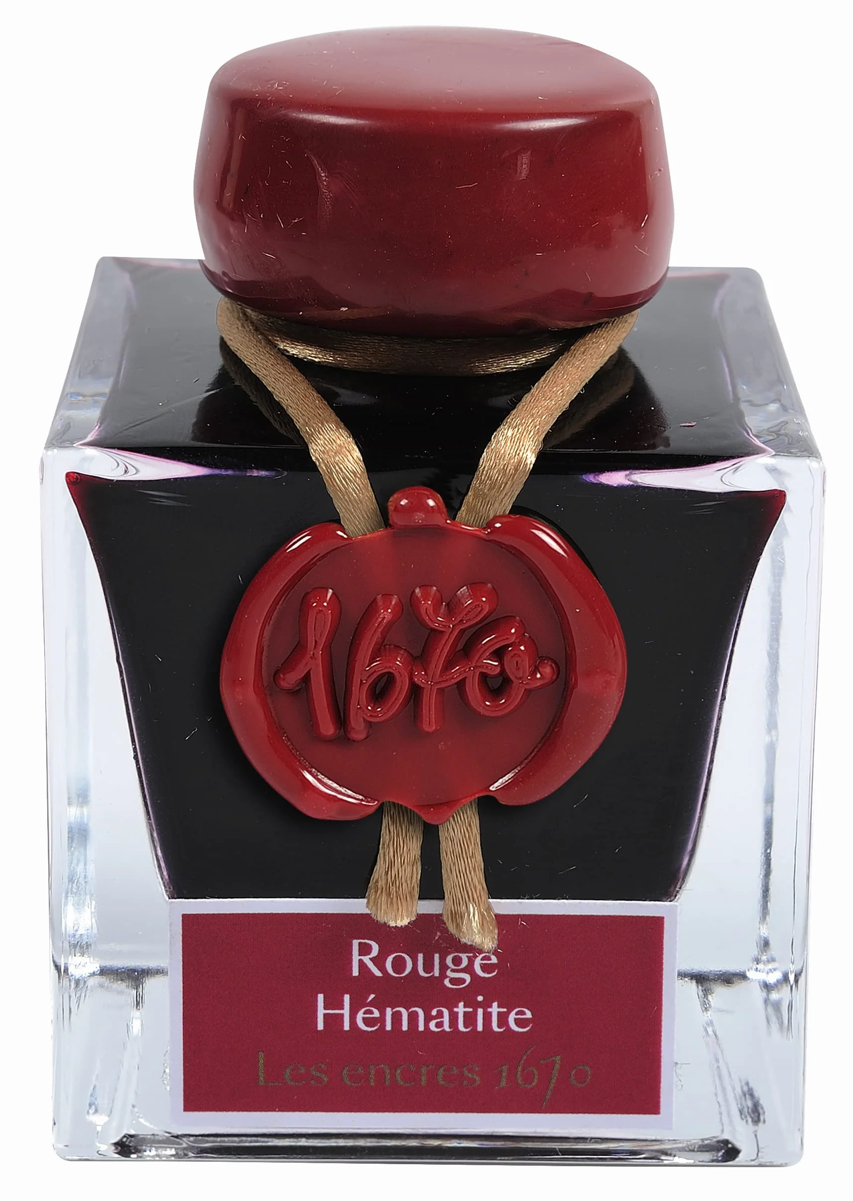 Jacques Herbin 15026JT – Butelka atramentu z drobinkami złota 1670 do pióra wiecznego, długopisu wiecznego, stalówki szklanej i obsadki – 50 ml, Hematytowa czerwień