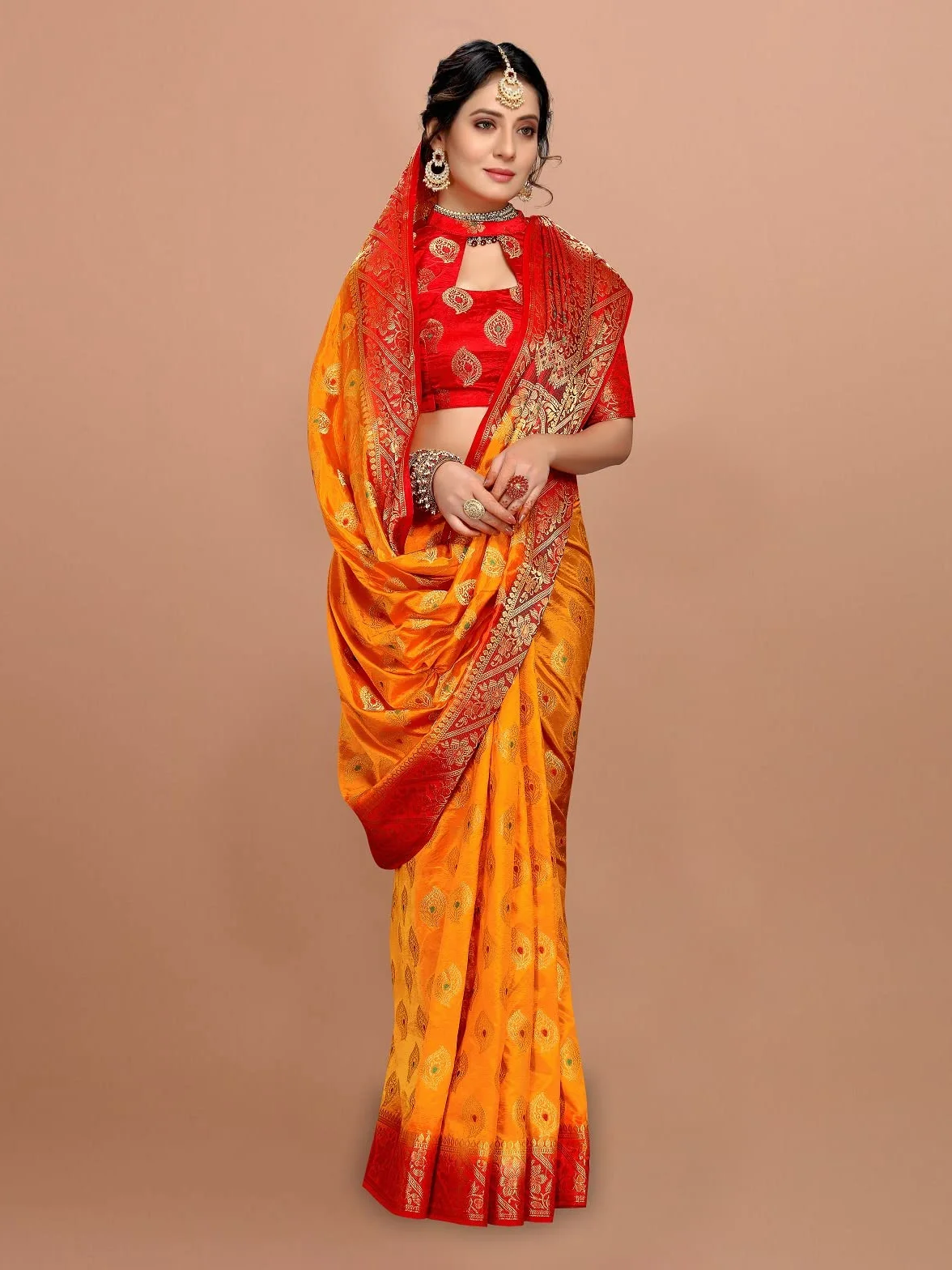 Kanjivaram jedwabne sari ślubne dla kobiet banarasi sadi oryginalny kanchipuram czysty paithani pattu sari z bluzką 2023 (Rajnigandha)