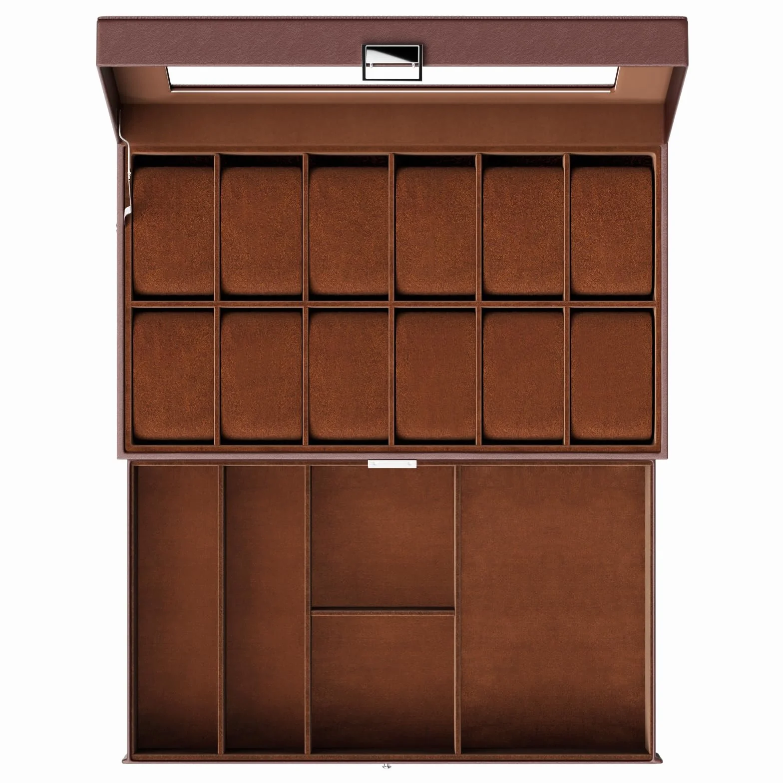 ProCase Pudełko na zegarek dla mężczyzn, 12 przegródek męskie etui, z szufladą, gablota ze szklaną pokrywką, 2-warstwowy organizer na biżuterię i zegarki