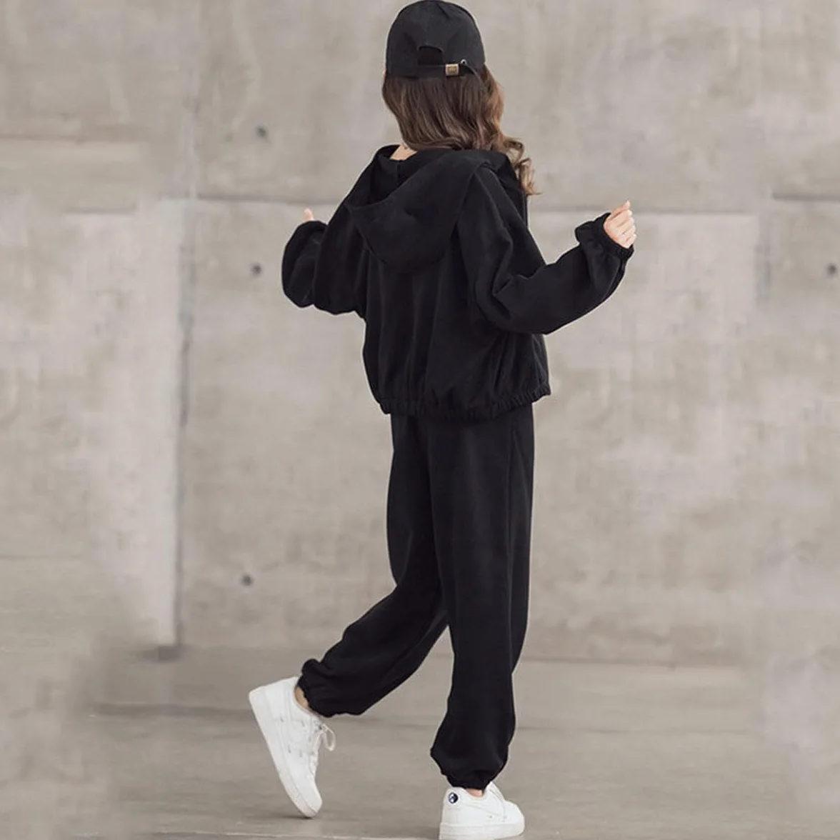 linboo Dres do joggingu, 3-częściowy strój sportowy (bluza + spodnie sportowe + crop top), strój hip-hopowy dla dzieci i dziewczynek