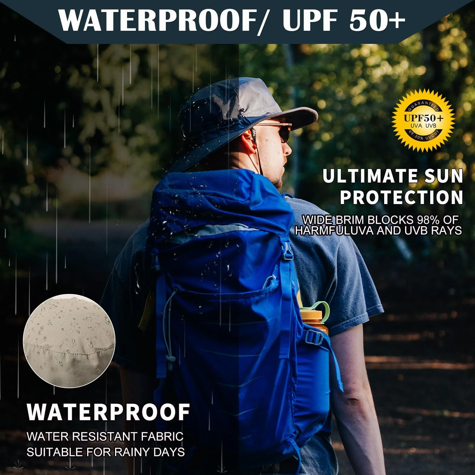 TOP-EX L/XL/XXL UV50+ wodoodporny kapelusz przeciwsłoneczny z szerokim rondem na letnie wędkowanie wędrówki z odpinanym paskiem i wentylowaną siatką