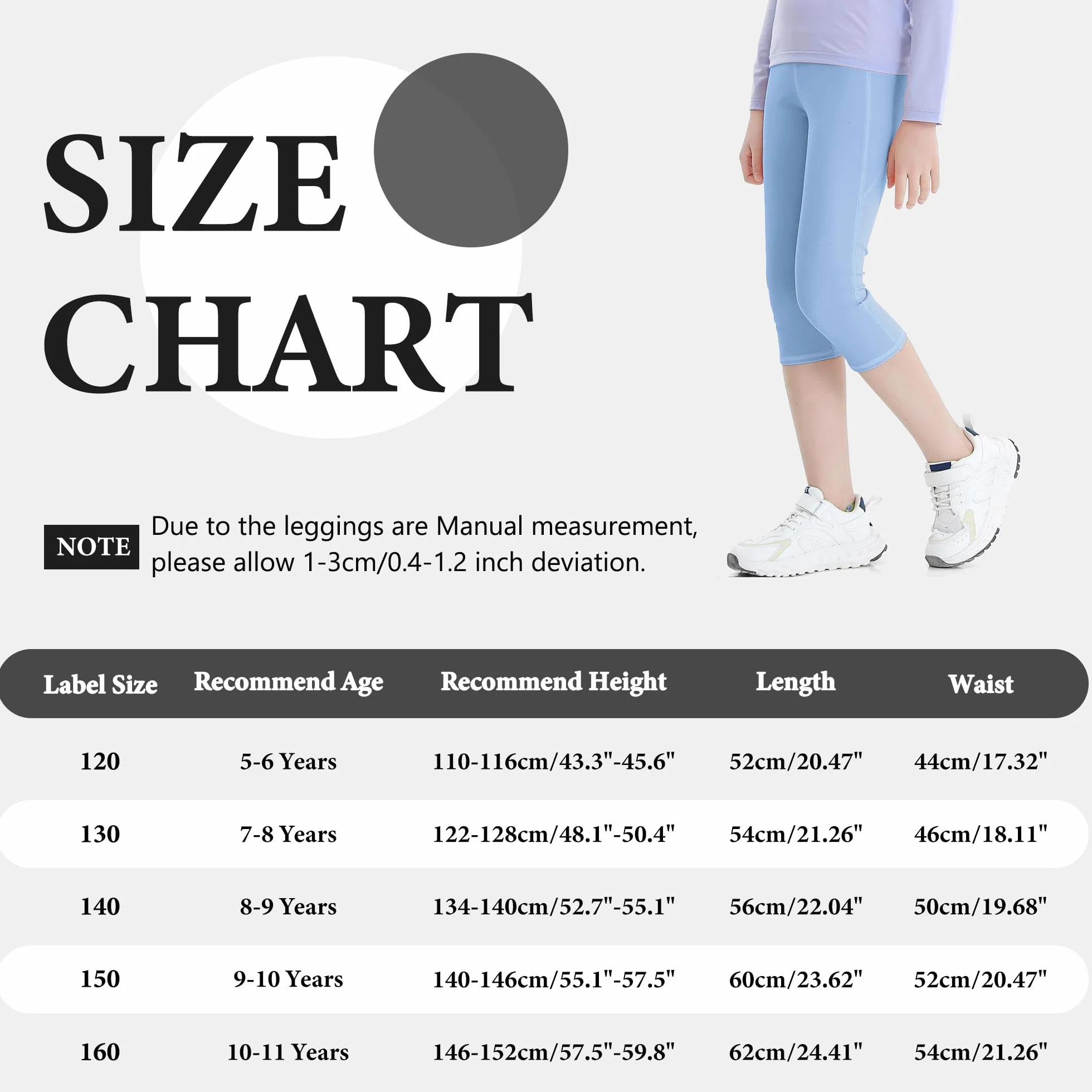 JinBei Legginsy sportowe dla dziewcząt, Capri 3/4, spodnie sportowe z kieszeniami, wysoka talia, legginsy do jogi, spodnie treningowe, długość do kolan, spodnie do biegania, elastyczne, jednokolorowe