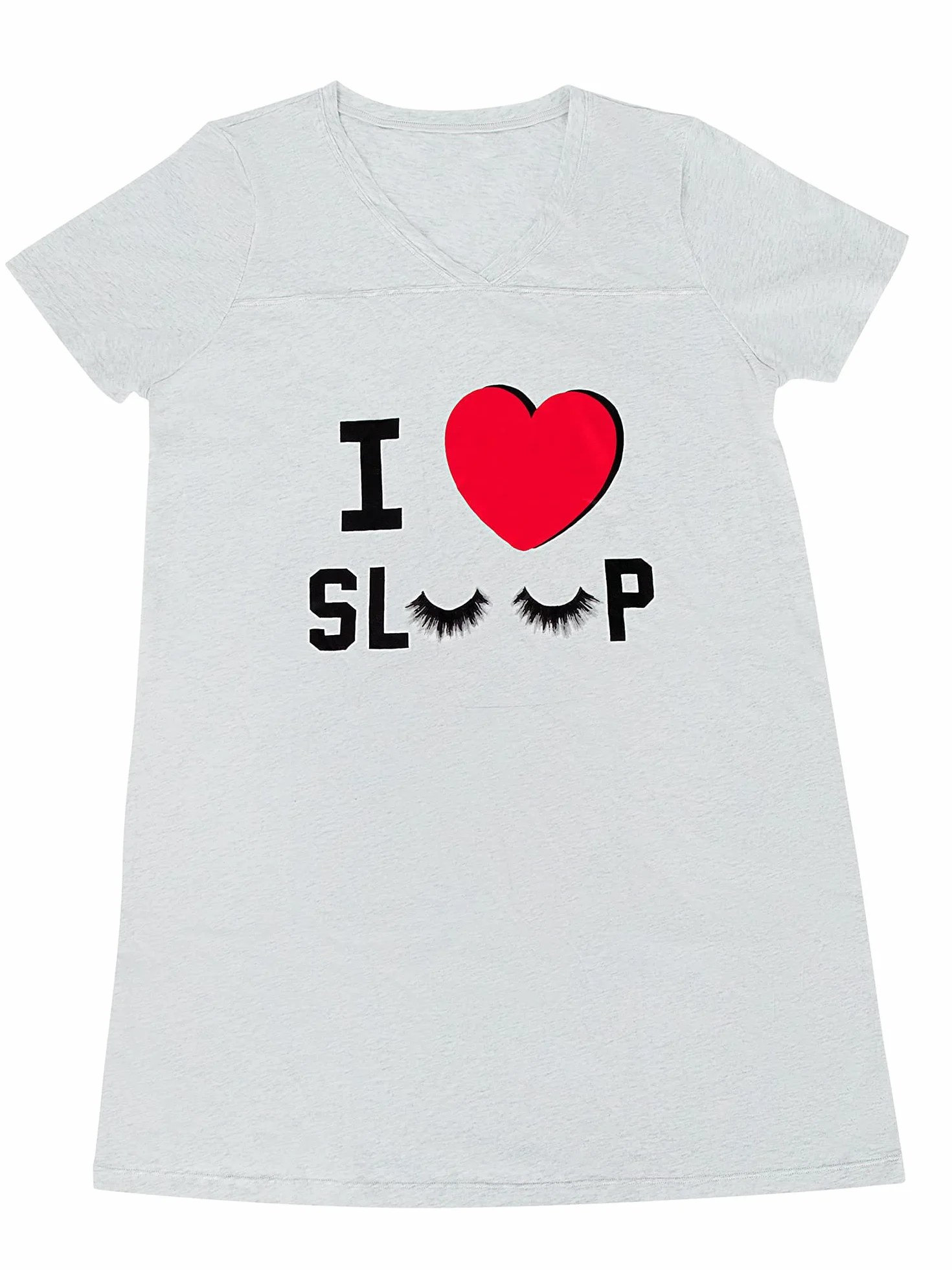 Smart & Sexy Damska koszulka do spania z dekoltem w serek, Light Heather Grey I Love Sleep, 3X