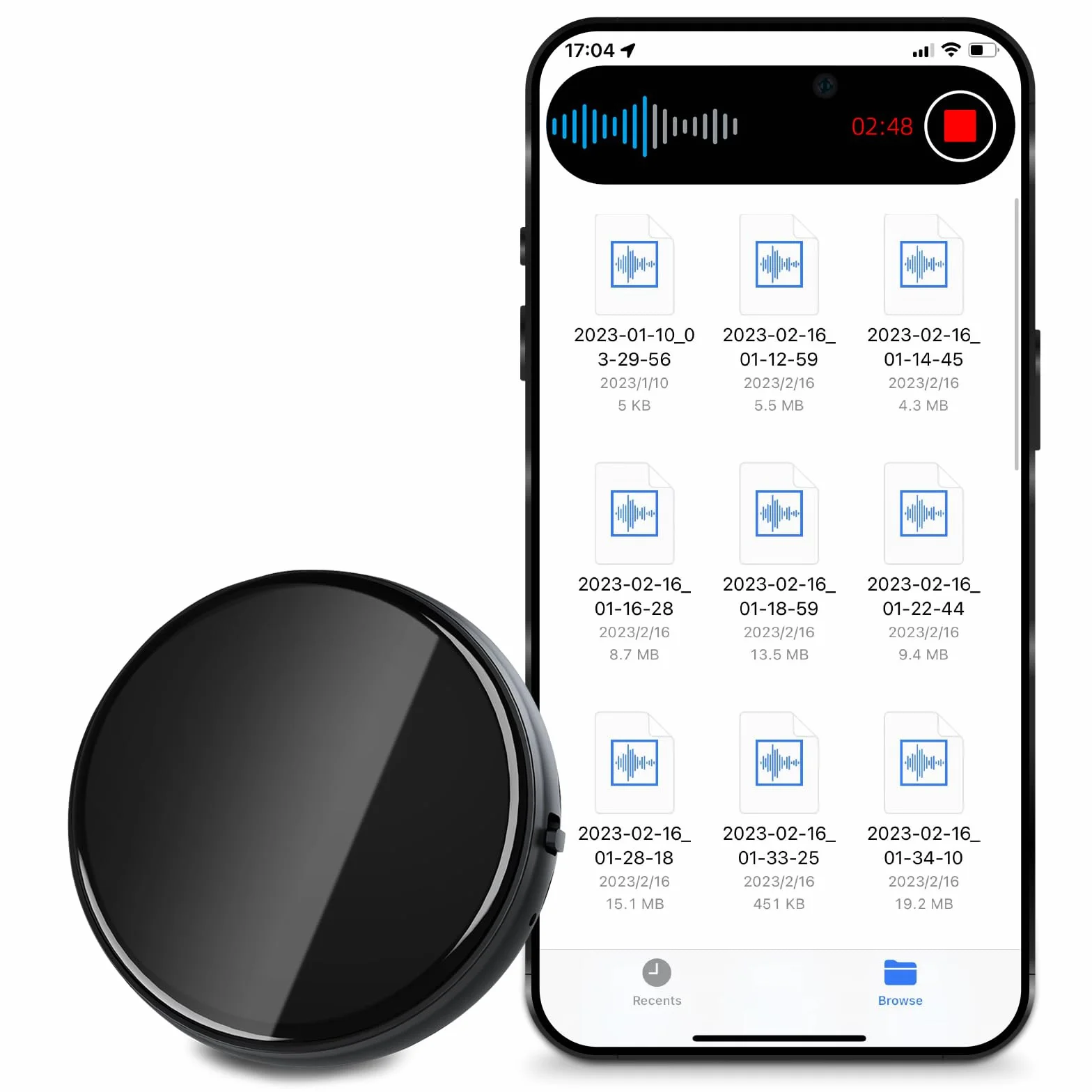 Hinne Mini dyktafon 64 GB, aktywacja głosem, nagrywanie ciągłe 800 godzin, interfejs audio 3,5 mm
