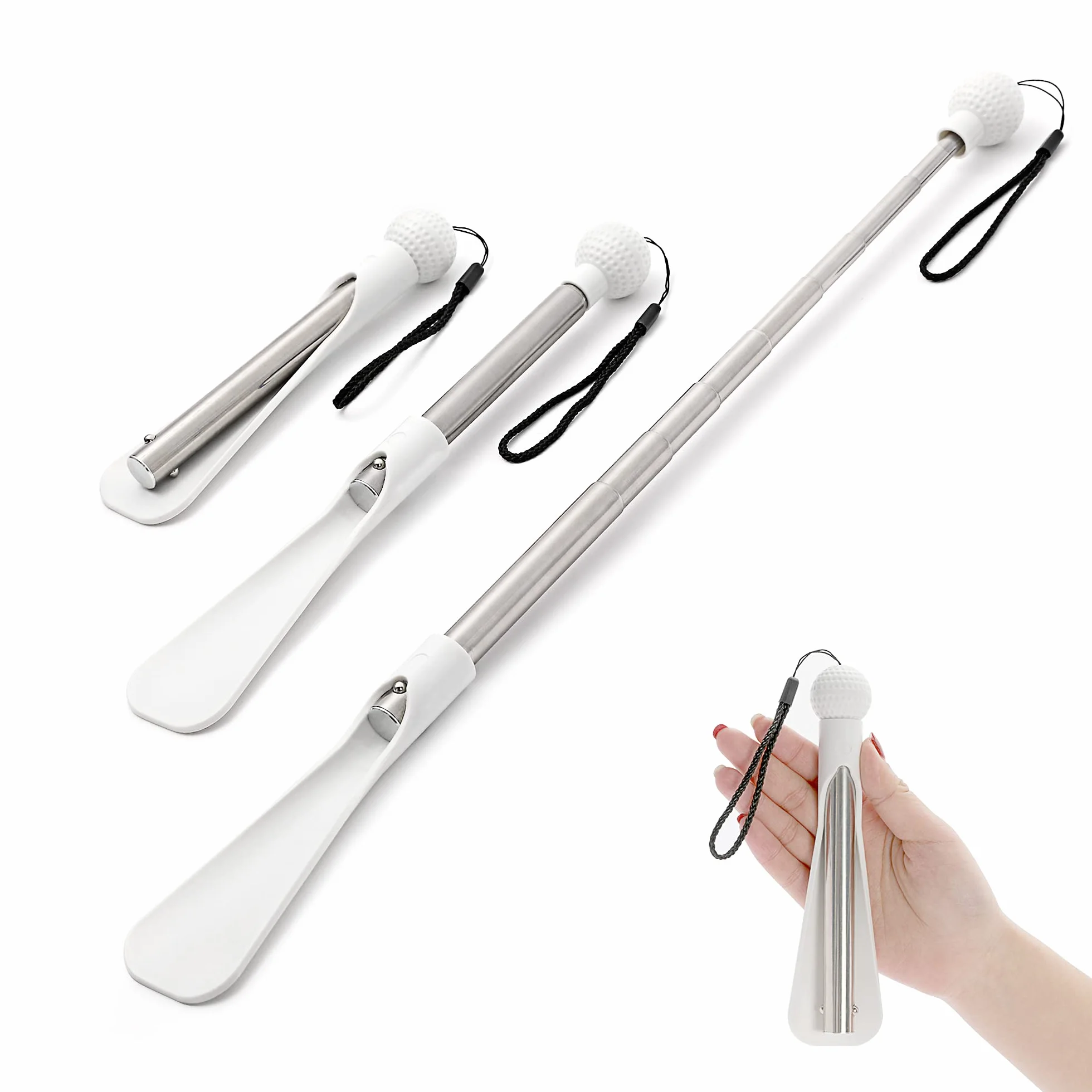 Bardzo długi chowany podnóżek 91,9 cm - regulowany mini biały podnóżek z wygodnym uchwytem