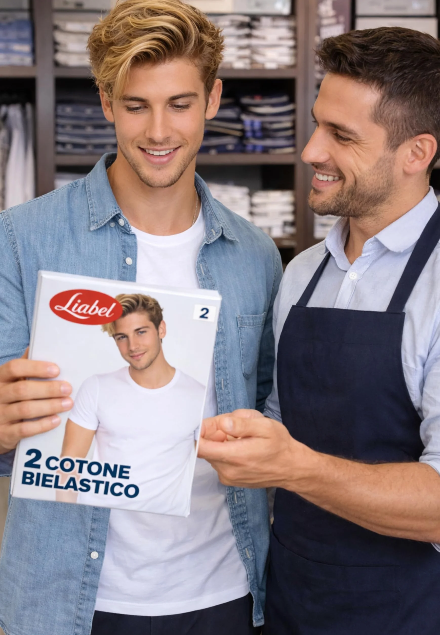 Liabel 2-częściowy zestaw męskich t-shirtów z elastycznej bawełny, okrągły dekolt i dekolt w szpic, czarno-biały 3858