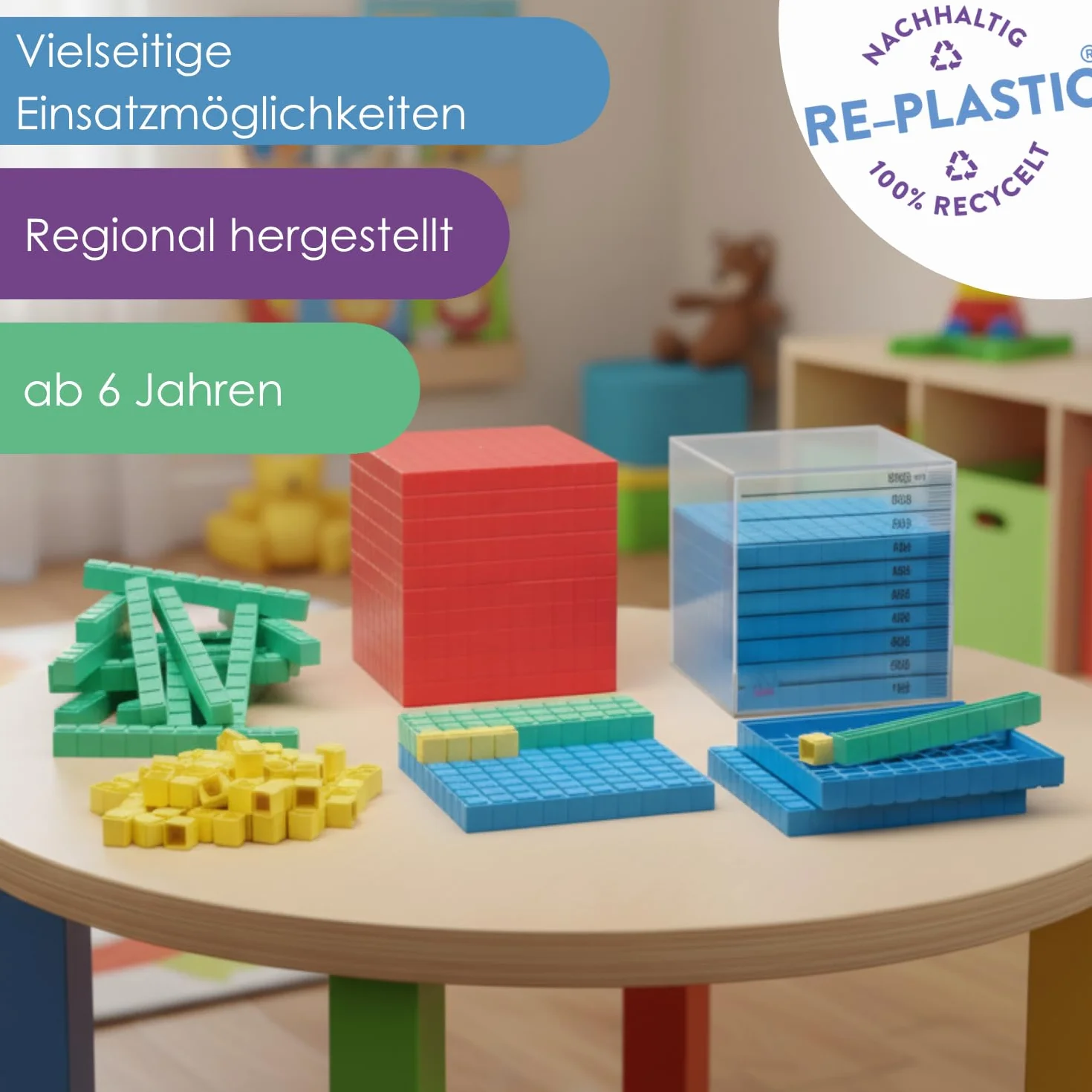 WISSNER active learning Zestaw podstawowy dziesięć w zakresie liczb 1000, Re-Plastic °, w kartonie pudełko z przewodnikiem