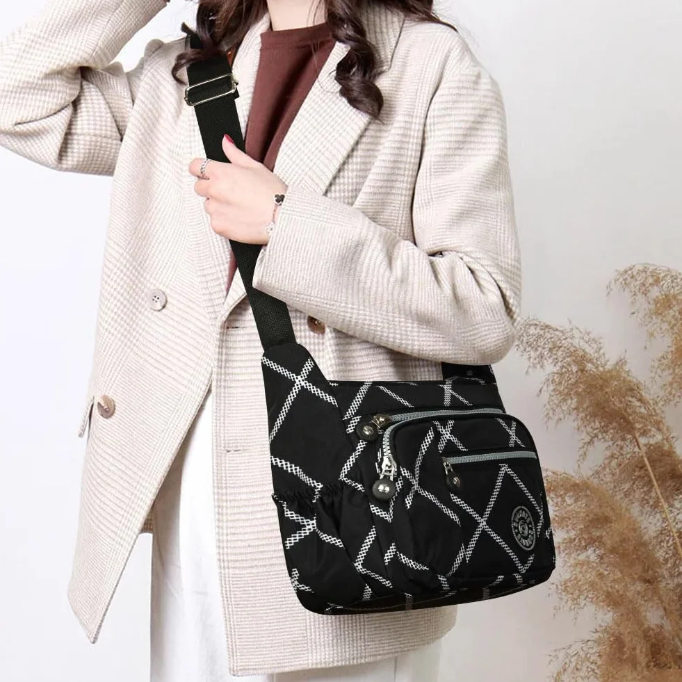 Aucuu Damska torba crossbody z wieloma kieszeniami, wielofunkcyjna torba crossbody, nylonowa lekka i wodoodporna, torba podróżna z regulowanym paskiem na ramię, na zakupy, wędrówki, do codziennego
