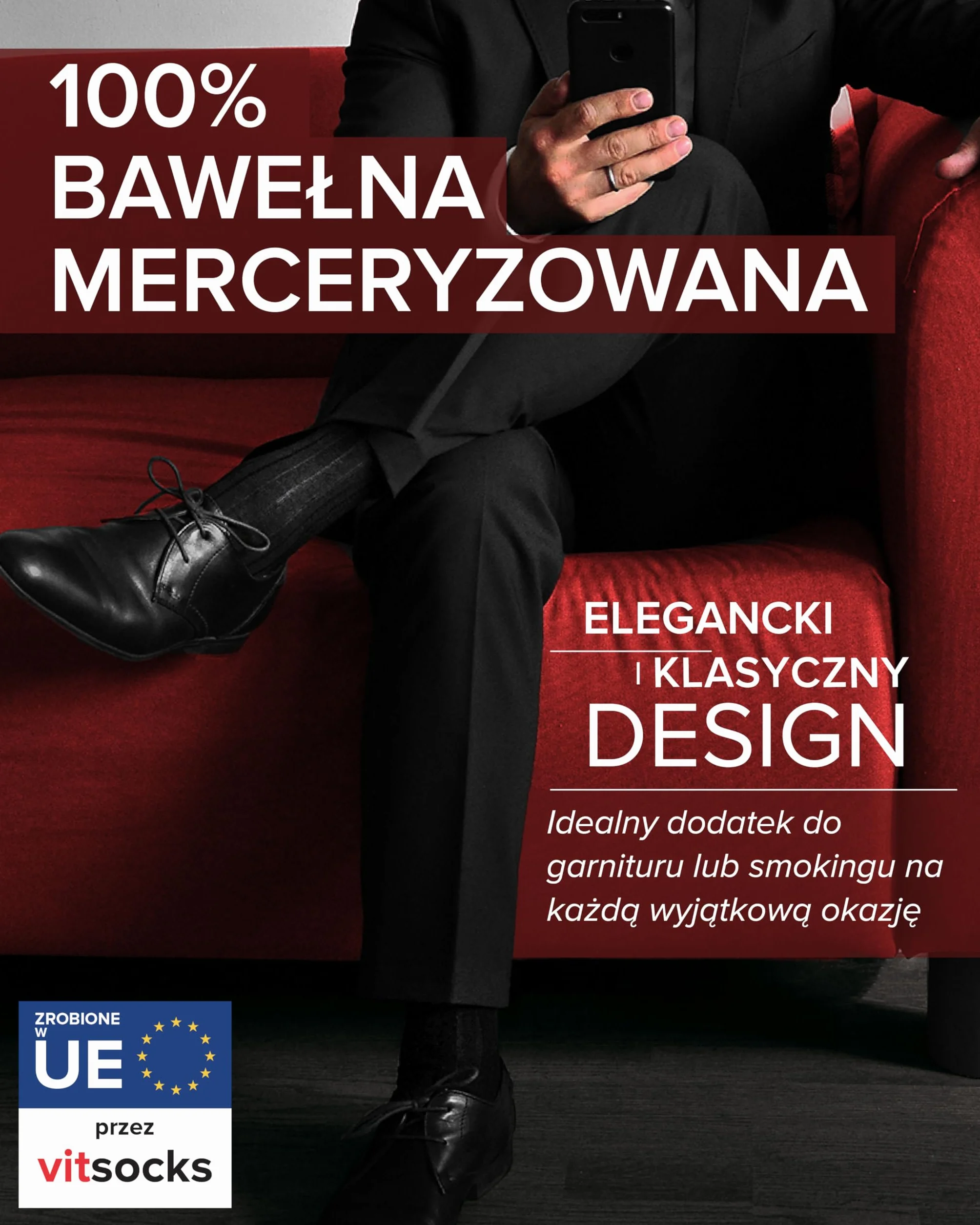 VITSOCKS Podkolanówki Męskie 100% BAWEŁNA Wysokie Skarpetki do Kolan (2 PARY) Eleganckie Prążkowane