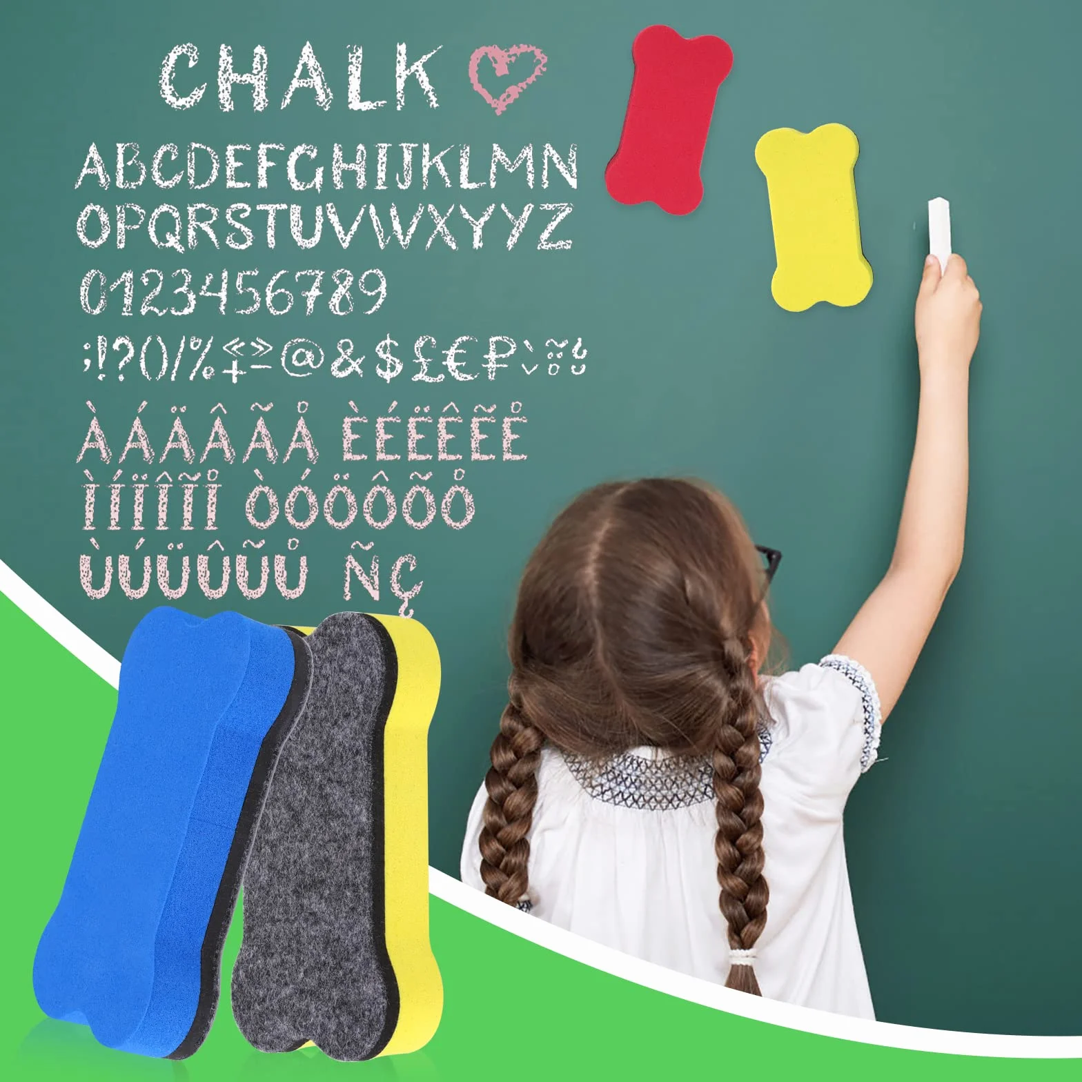 Molain Gumki do ścierania na sucho, magnetyczne, w kształcie kości, magnetyczne gumki do tablic suchościeralnych, do białej tablicy, kolorowe gumki do wycierania na sucho do klasy, domu, biura, 4 szt