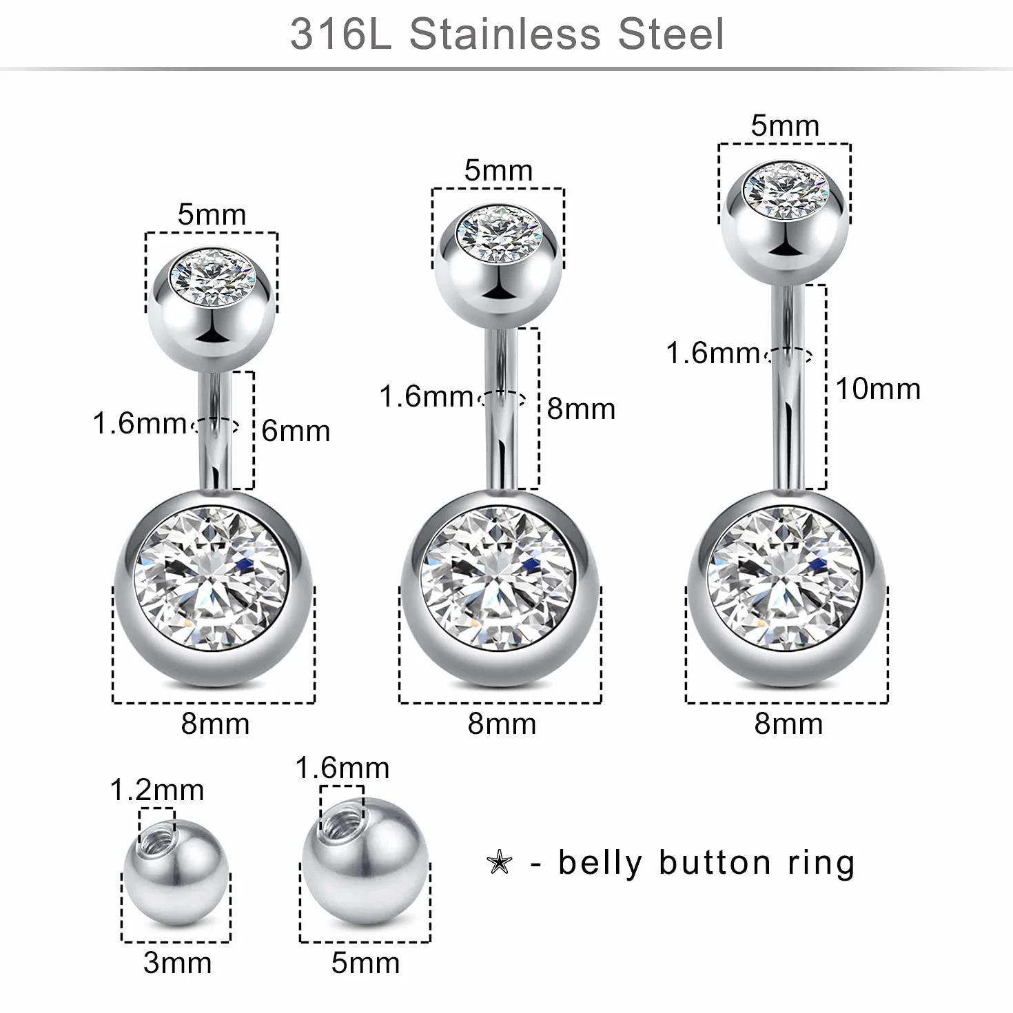 Mieszany zestaw do piercingu, zestawy do wszystkich piercingów, stal nierdzewna, 14G, 16G, 18G, 20 g, nosa, przegrody nosowej, chrząstki, tragus, kolczyki, brzuch, , język, uśmiech, warga, pierścień, Metal Stal nierdzewna