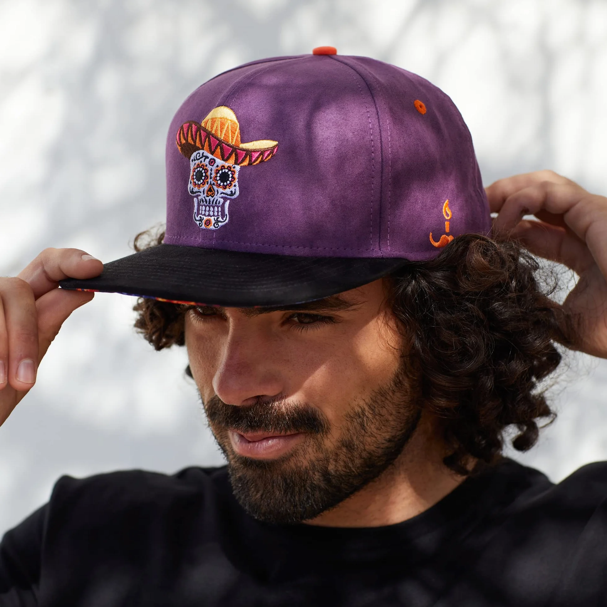 Cadency® czapka Snapback Mexican Skull, zamszowa, unisex, regulowany rozmiar, liliowy, jeden rozmiar