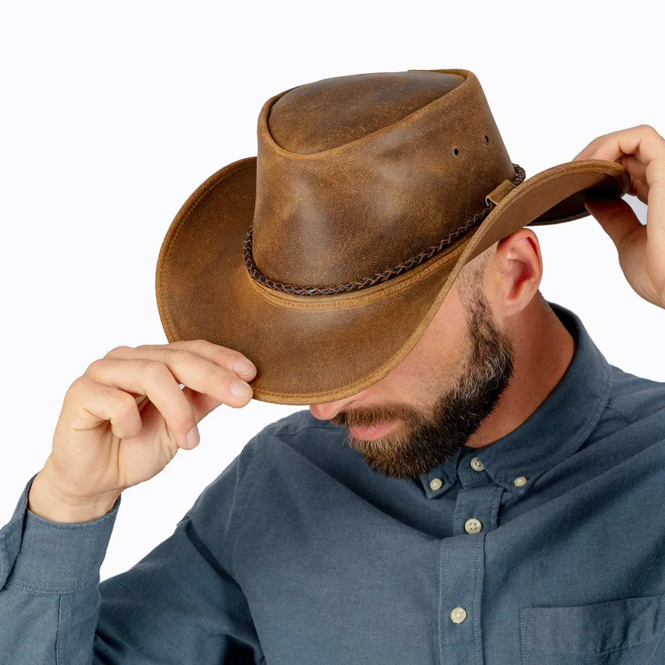 Damski męski kowbojski kapelusz skórzany NEMI unisex w 3 kolorach