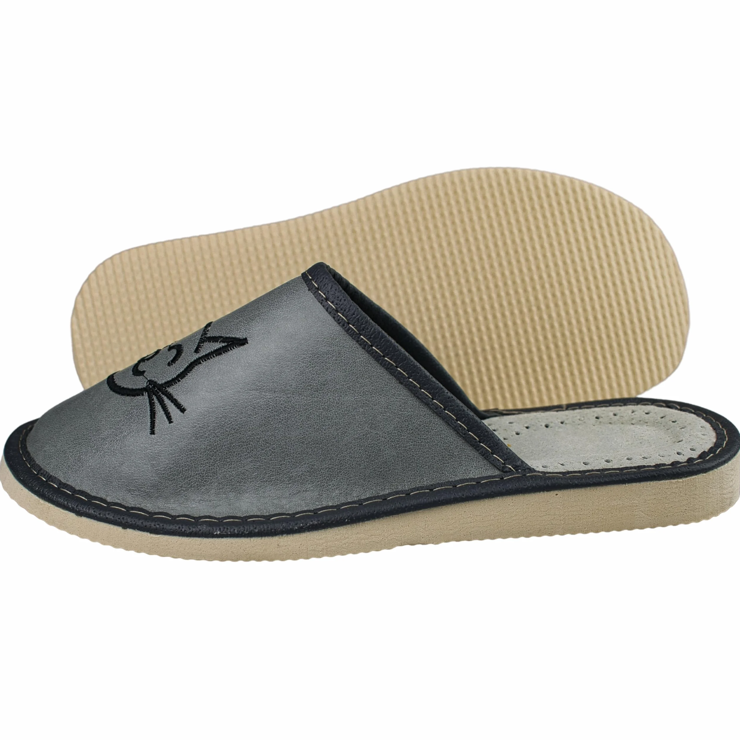 APREGGIO - Damskie kapcie ze skóry – mocna gumowa podeszwa – buty do domu – miękkie – 100% produkt naturalny – ręczne wykonanie