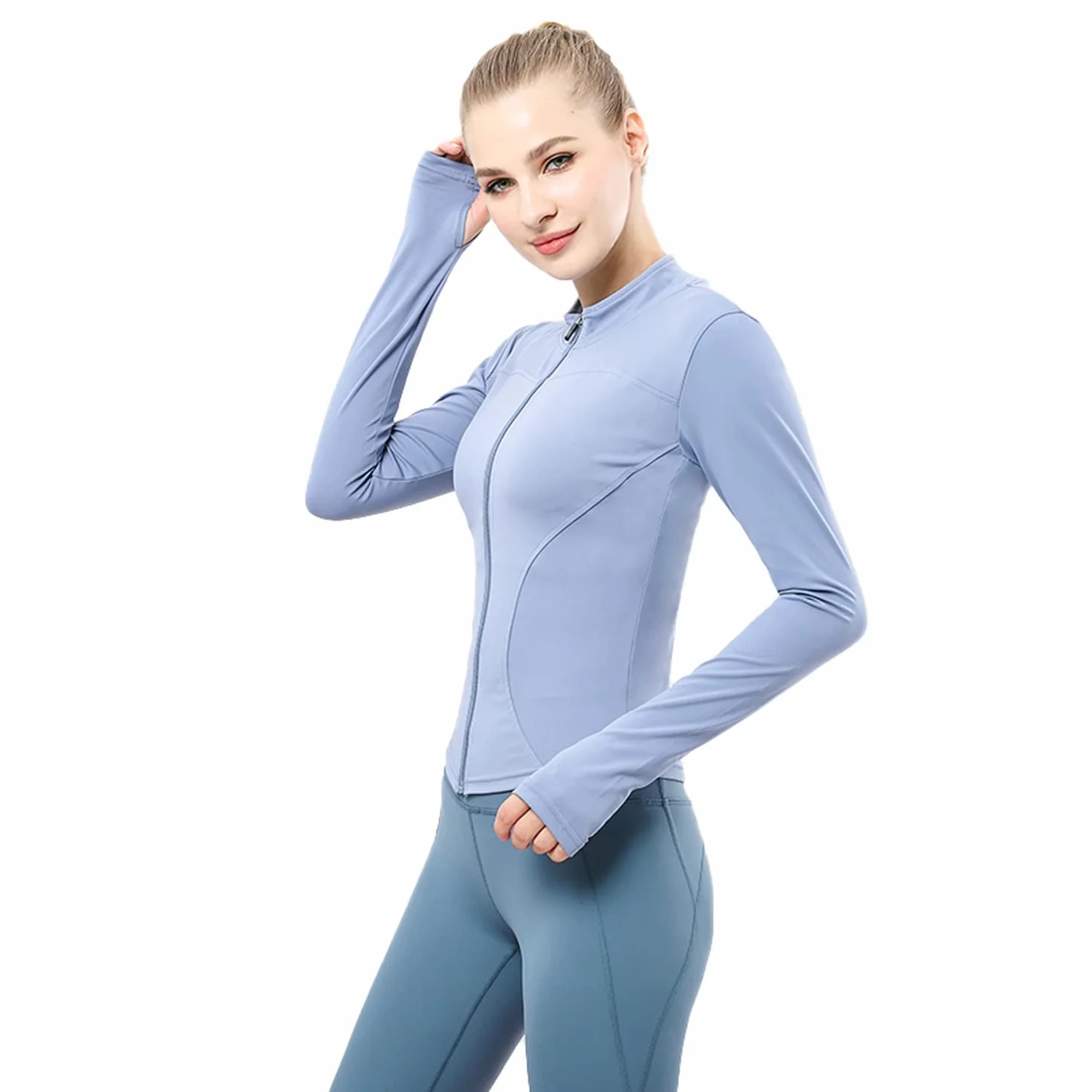 YICHEN Damska kurtka do jogi z długim rękawem slim fit casual joga sport bieganie topy z pełnym zamkiem błyskawicznym