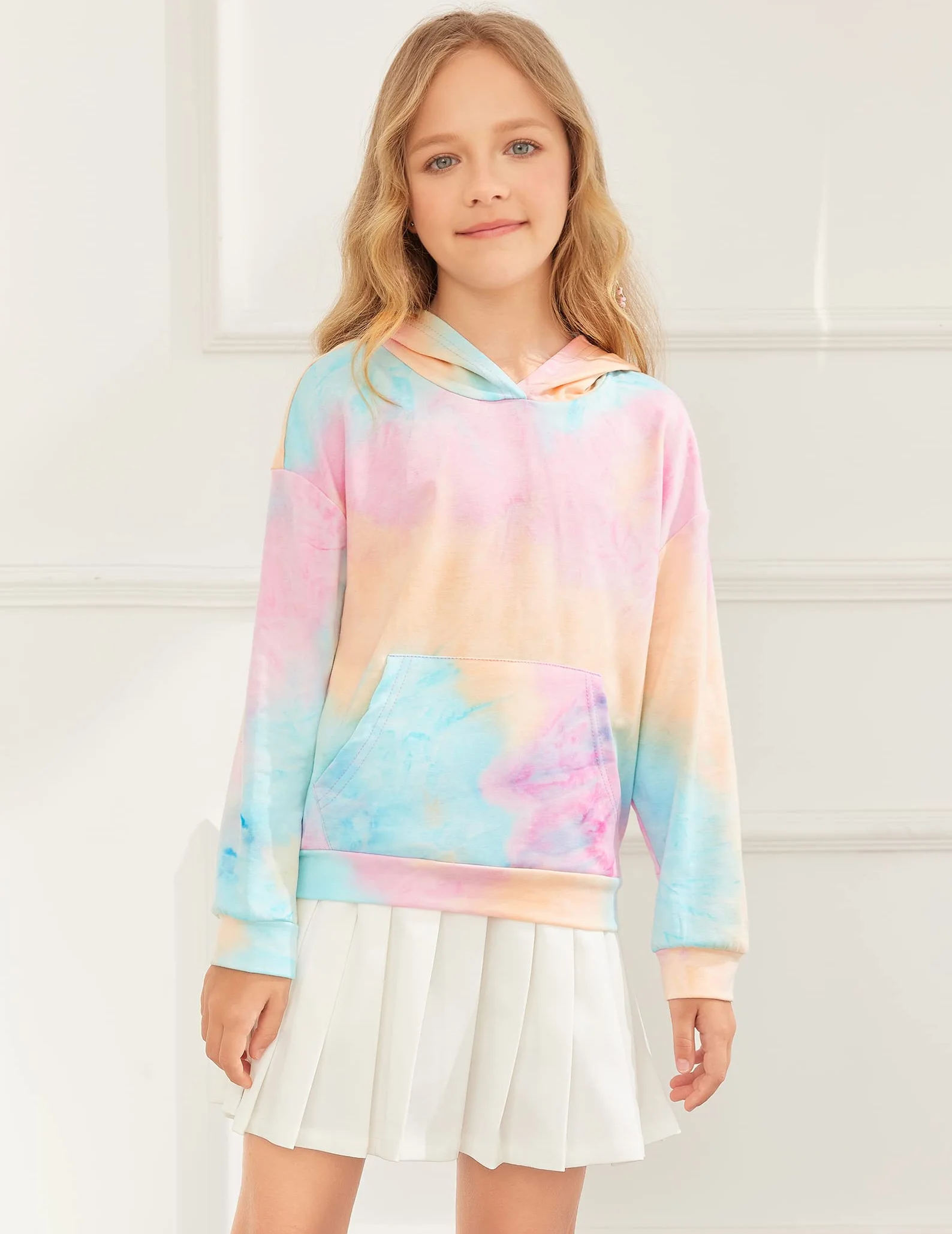 Arshiner Dziewczęca bluza z kapturem, batik, dla dzieci, na czas wolny, modna bluza z kapturem, na jesień, zimę, z długim rękawem, dla dziewczynek w wieku 4-14 lat