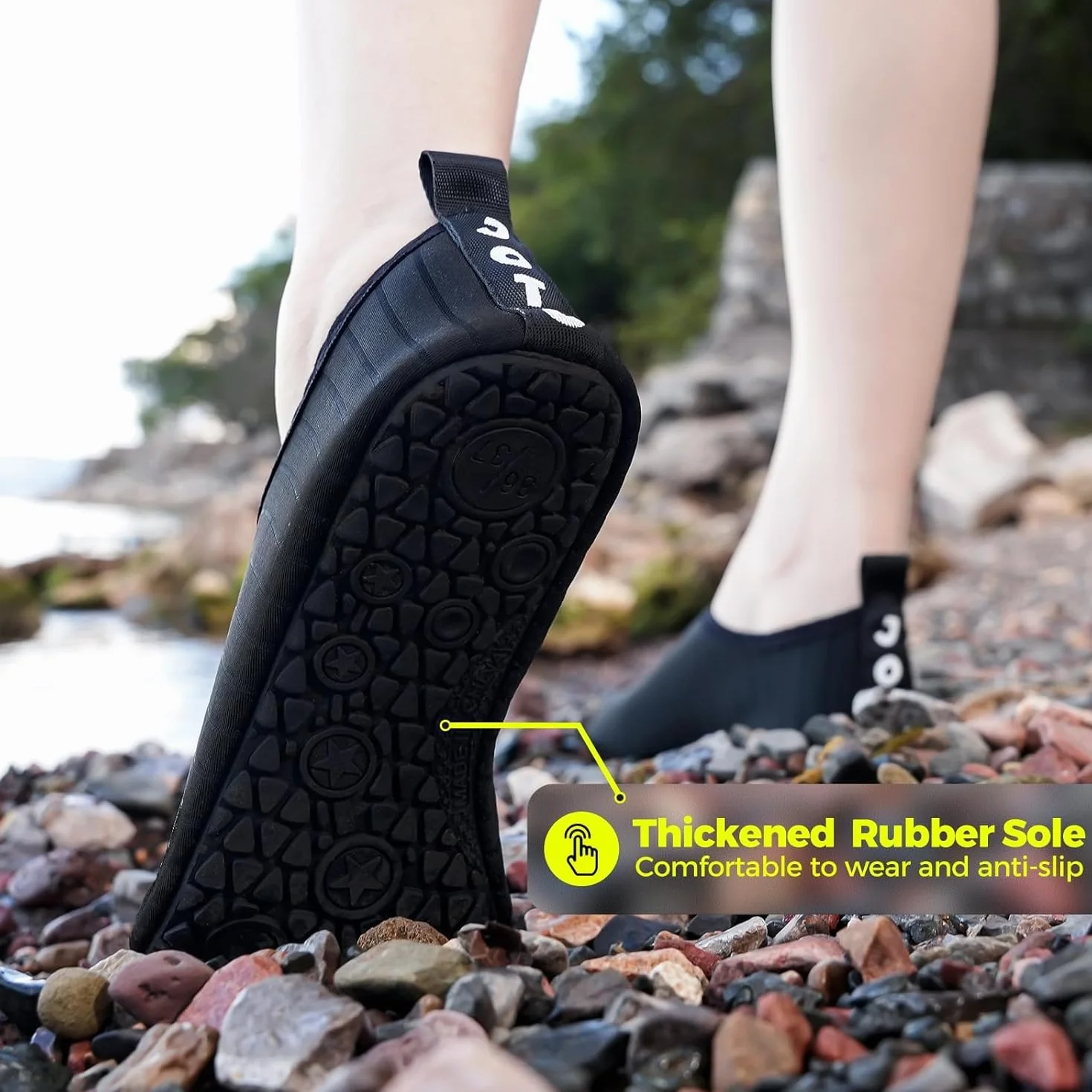 JOTO Męskie damskie buty wodne, antypoślizgowe buty do wody, buty sportowe, szybkoschnące, do nurkowania, do nurkowania, na plażę, do nurkowania z rurką, do kąpieli, Ciemna czerń, 48/49 EU