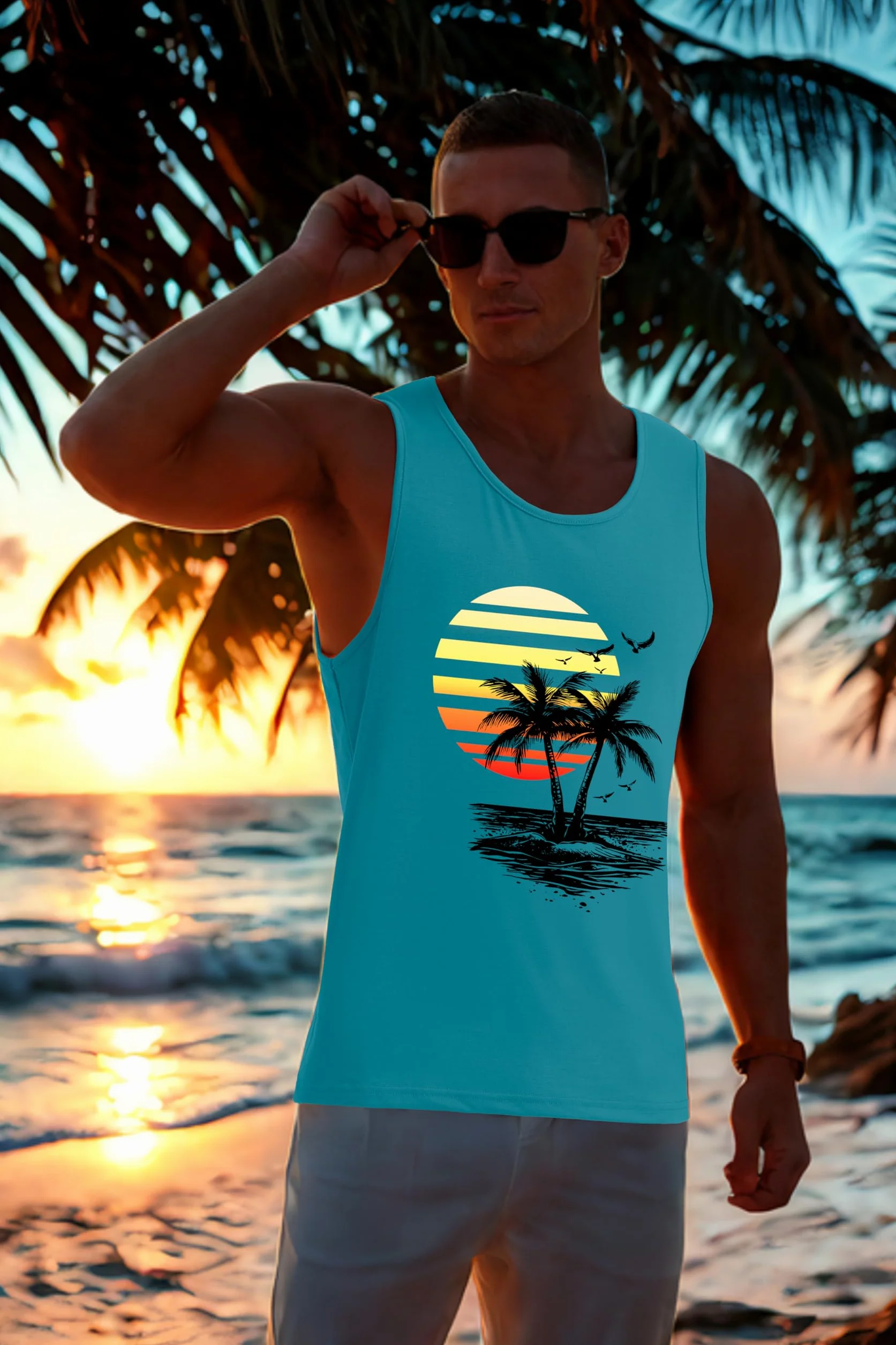 IWOLLENCE Tank Top męska bawełniana koszulka z nadrukiem bez rękawów, na lato, hawajska koszula, luźny tank top
